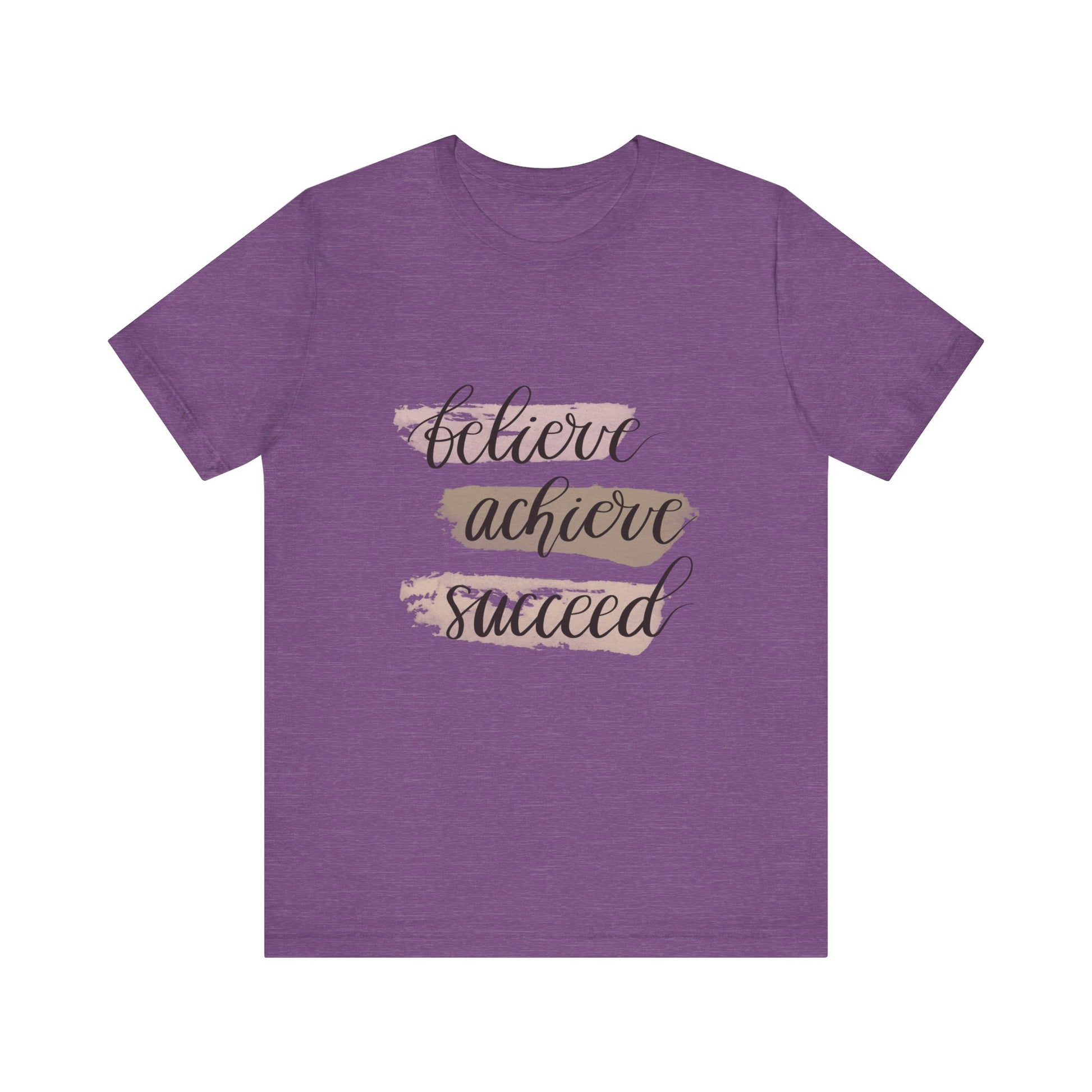 Heather Team Purple Inspirational T Shirts – Believe Achieve Succeed Tee for Women