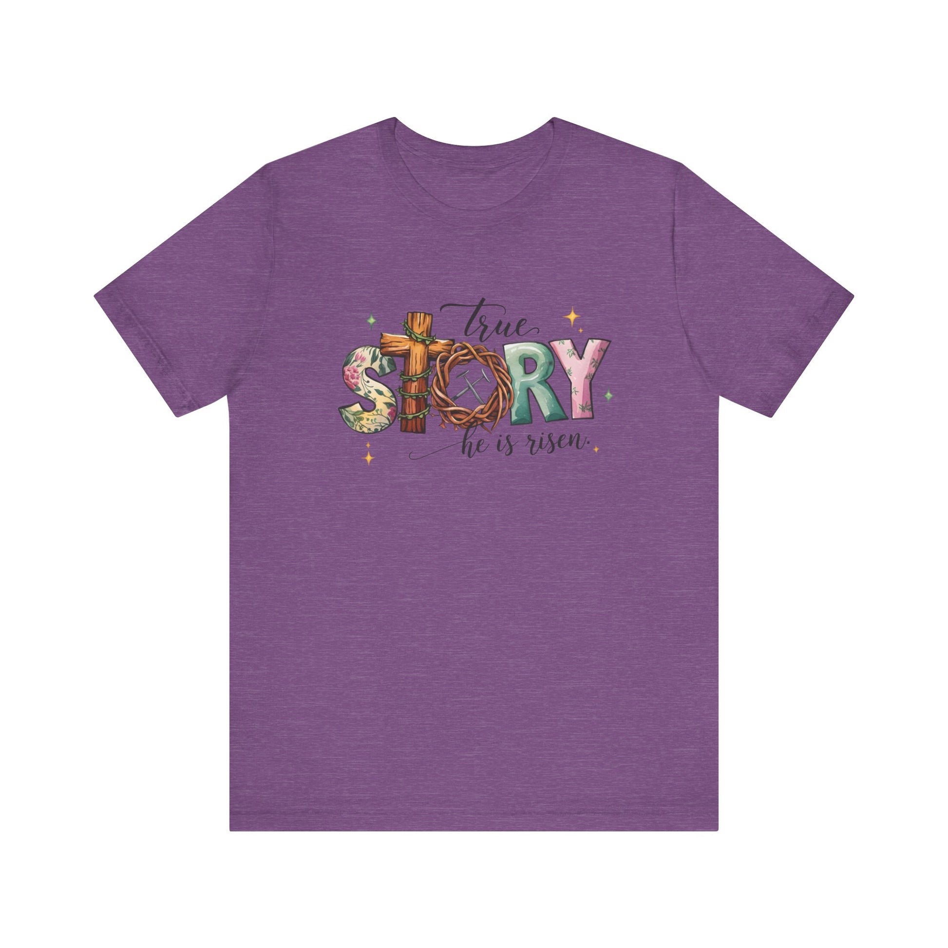 Heather Team Purple Inspirational Shirts – True Story, He Is Risen Easter Tee