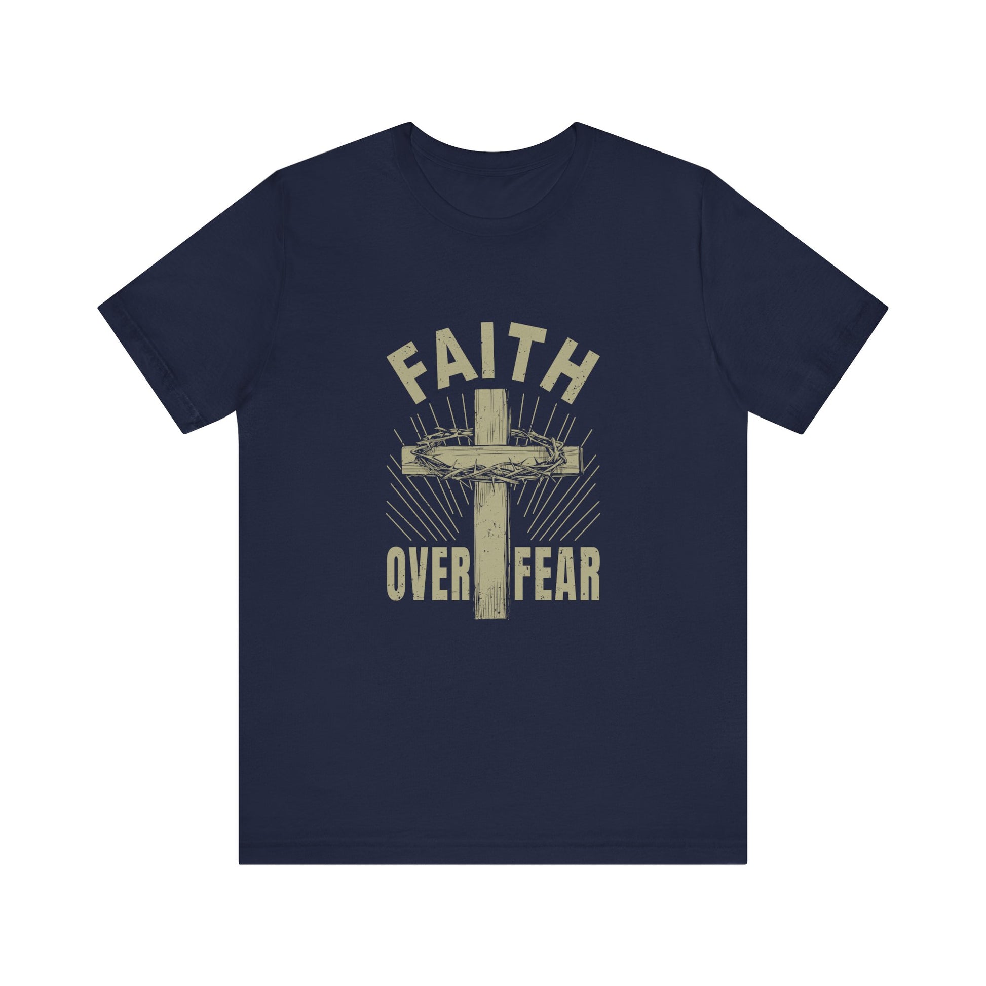 Navy Empowering Message Tee – Faith Over Fear Shirt for Men & Women