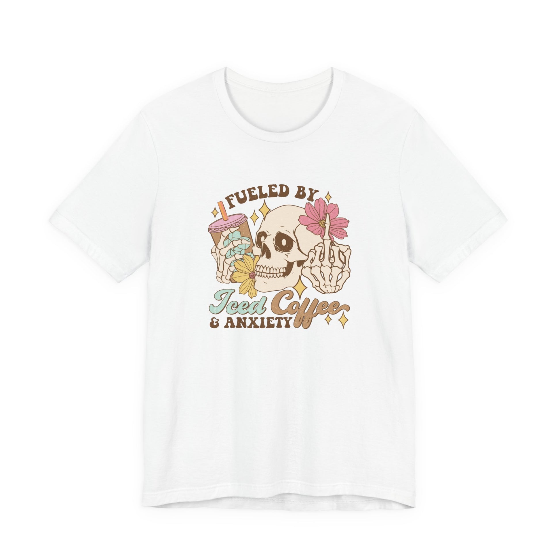 T-Shirt Fueled by Iced Coffee & Anxiety Shirt – Funny Anxiety Graphic Tee