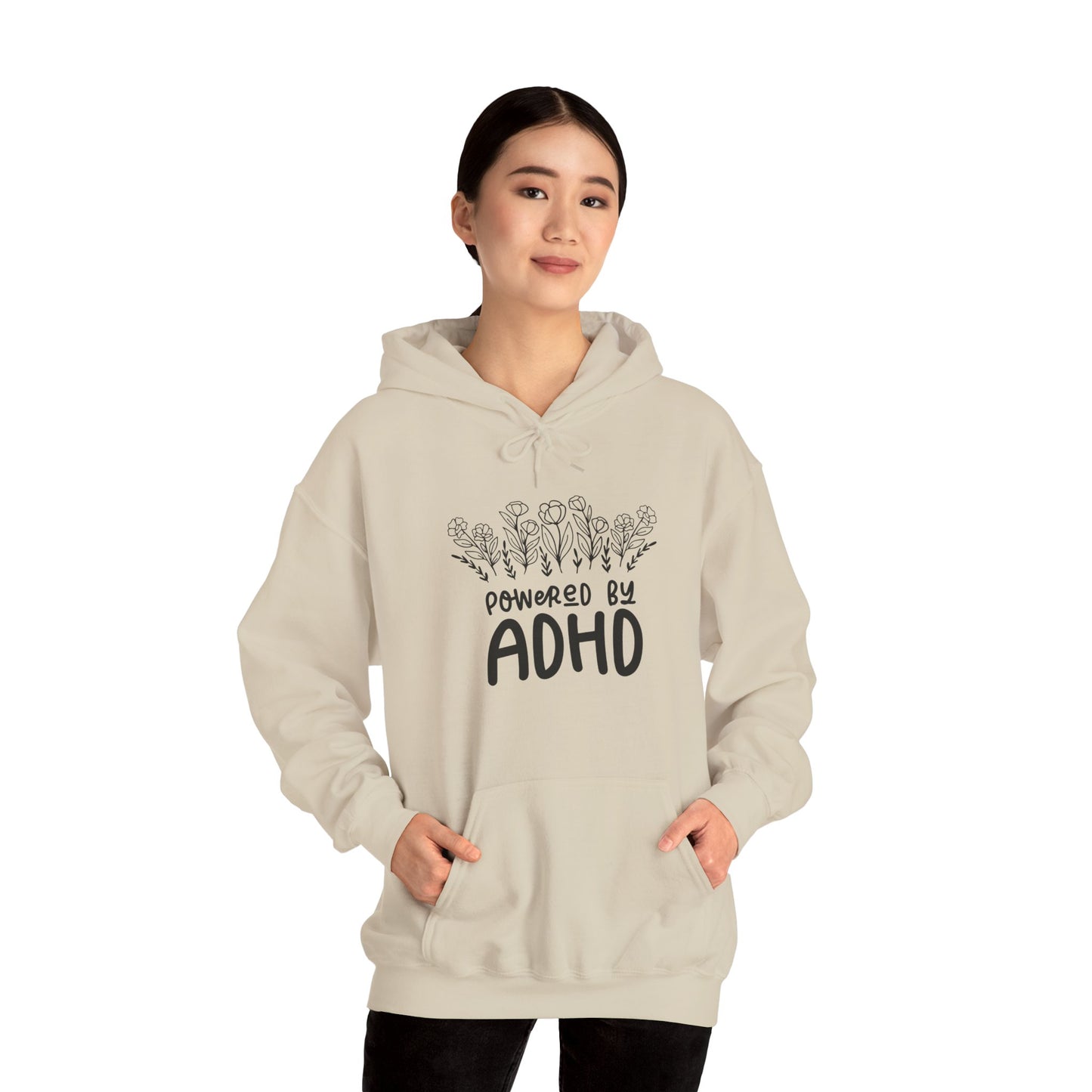 POWERED BY ADHD – Floral Minimalist ADHD Hoodie for Awareness