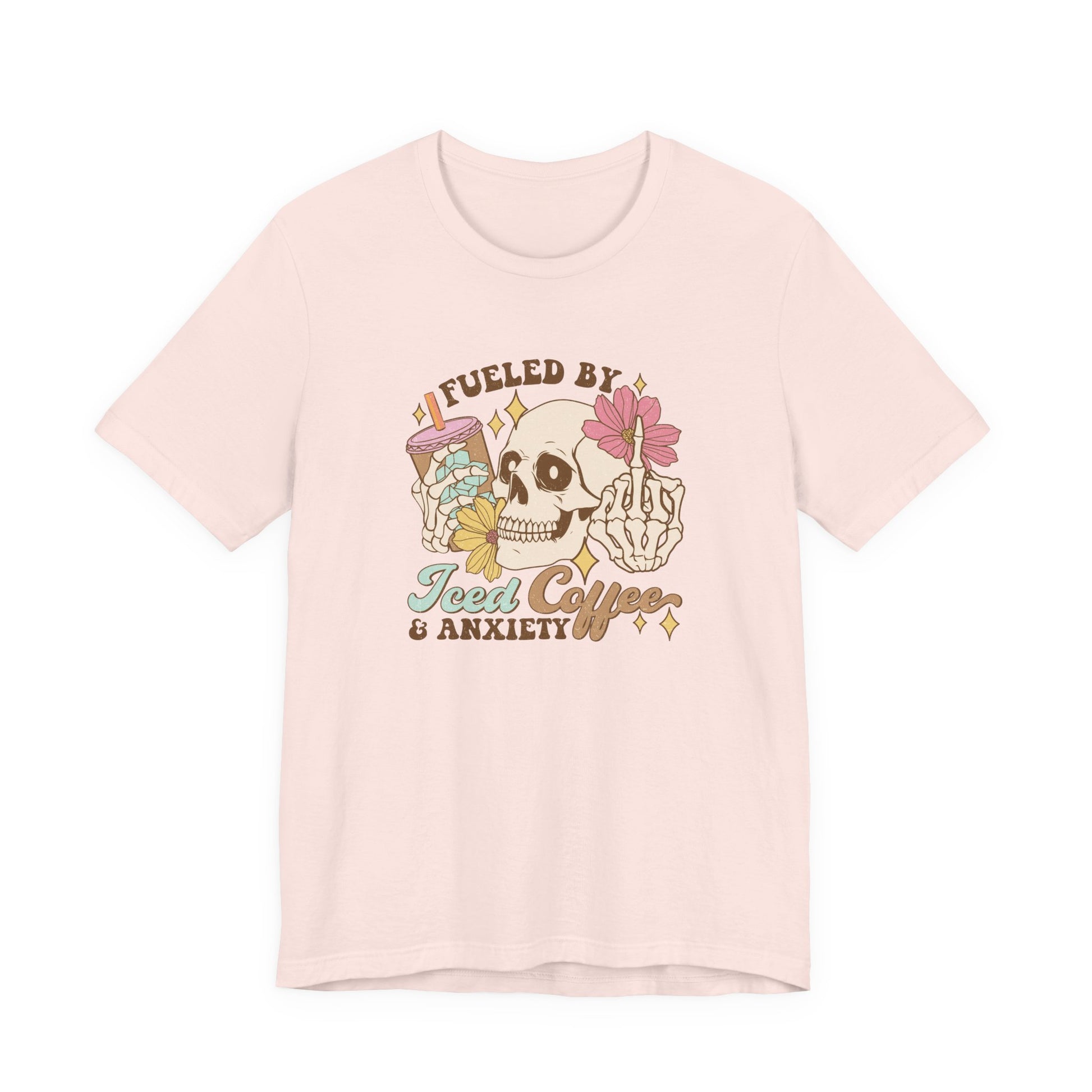 T-Shirt Fueled by Iced Coffee & Anxiety Shirt – Funny Anxiety Graphic Tee
