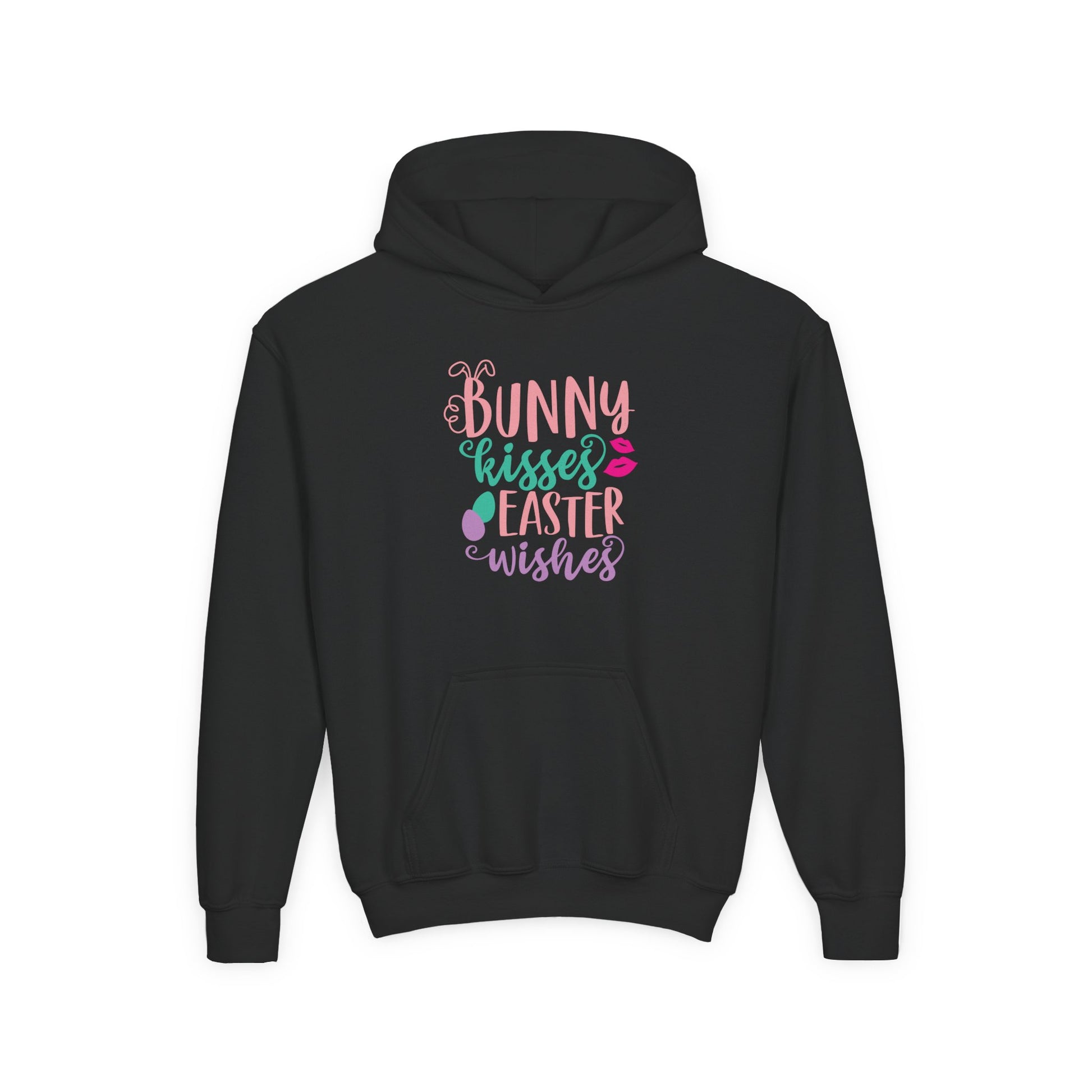Black Bunny Kisses & Easter Wishes Kids Hoodie | Cute Easter Hoodie