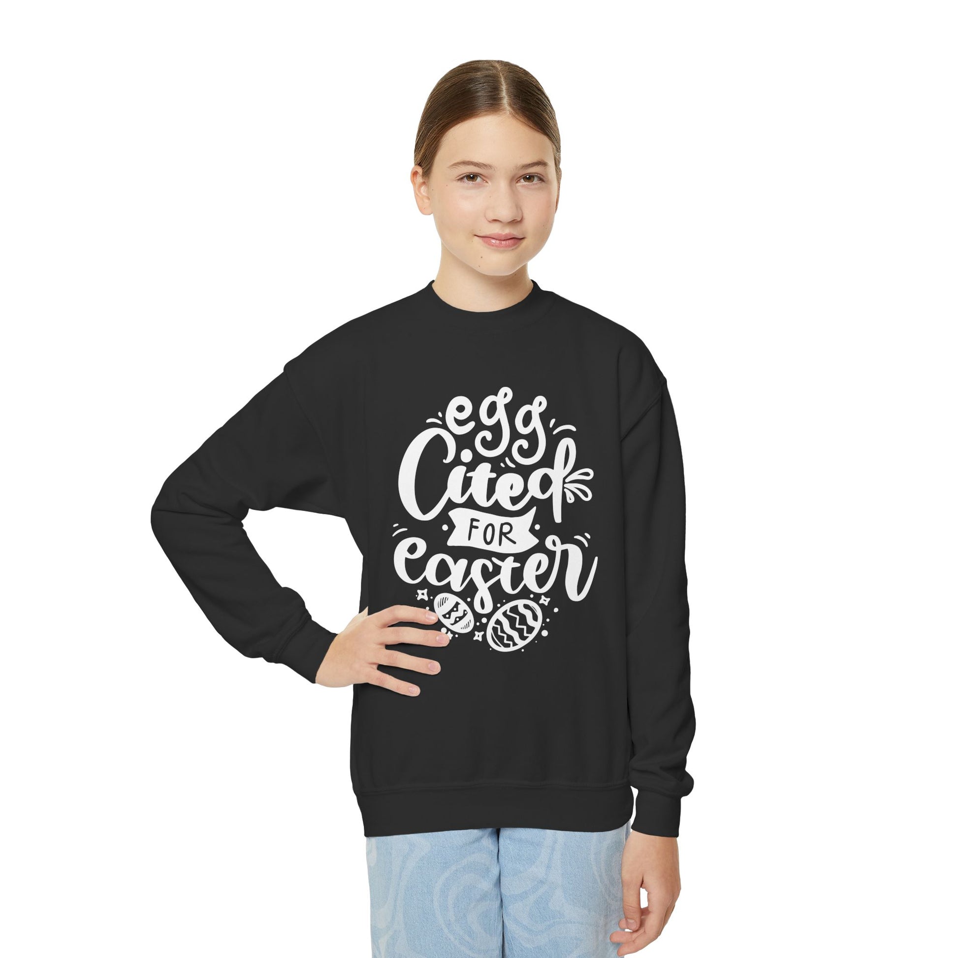 Egg-cited for Easter Kids Sweatshirt | Funny Easter Sweatshirt