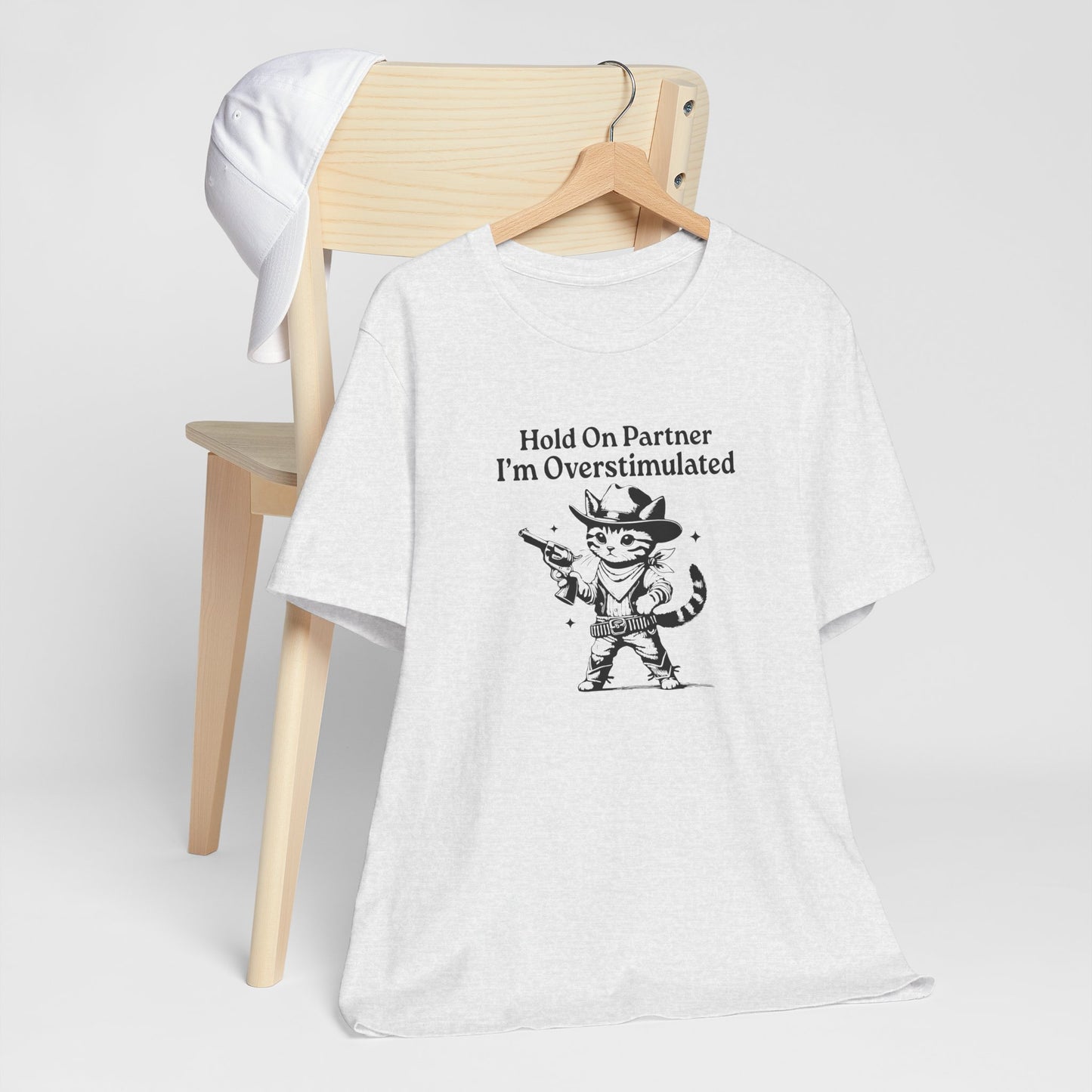T-Shirt Hold On Partner I’m Overstimulated ADHD T-Shirt – Funny Cat Shirt