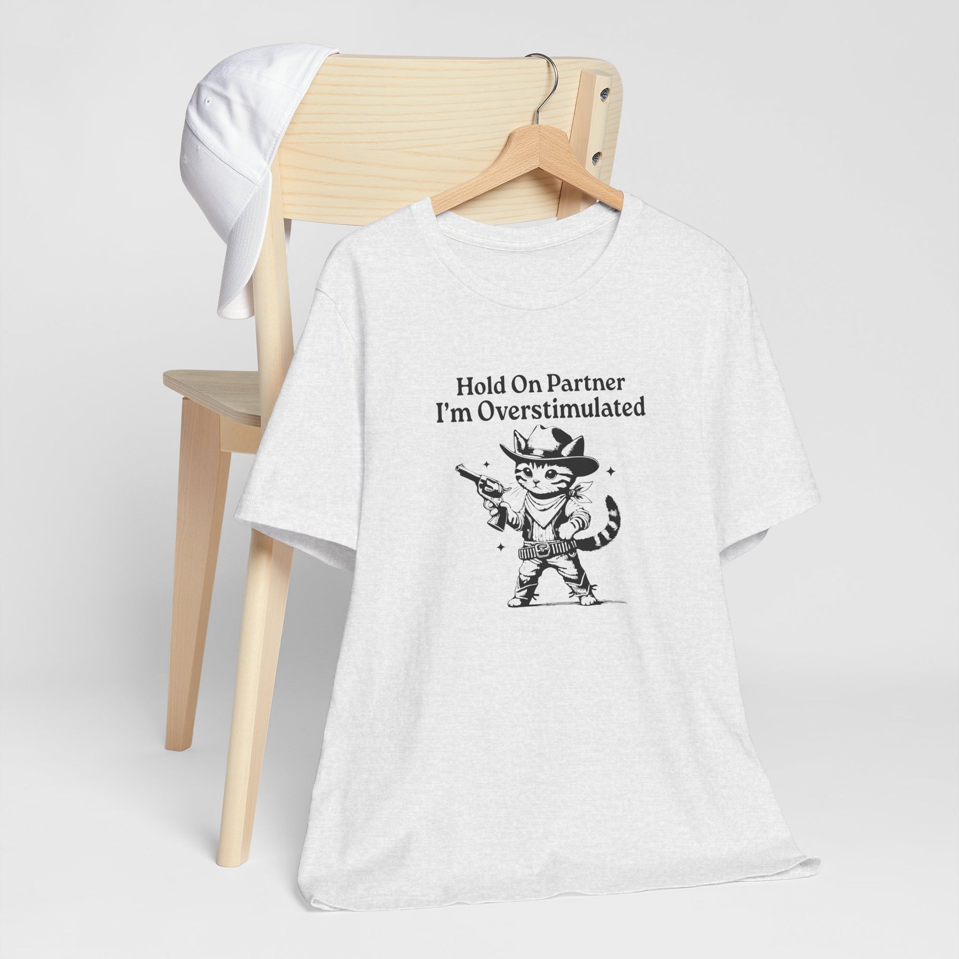 T-Shirt Hold On Partner I’m Overstimulated ADHD T-Shirt – Funny Cat Shirt