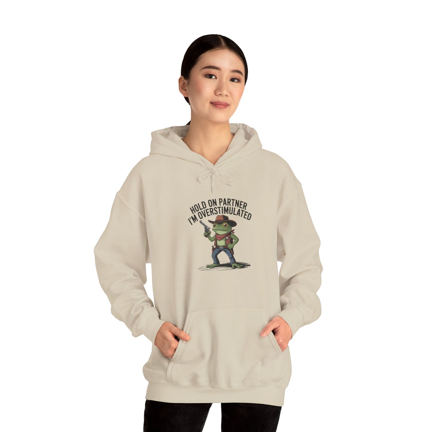 Hoodie Hold On Partner I’m Overstimulated Hoodie – Funny ADHD Frog Hoodie