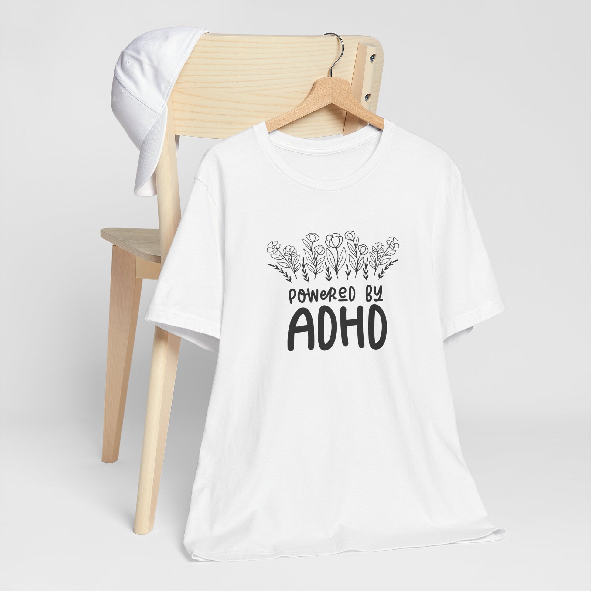 T-Shirt POWERED BY ADHD – Floral ADHD T Shirt for Teens & Adults