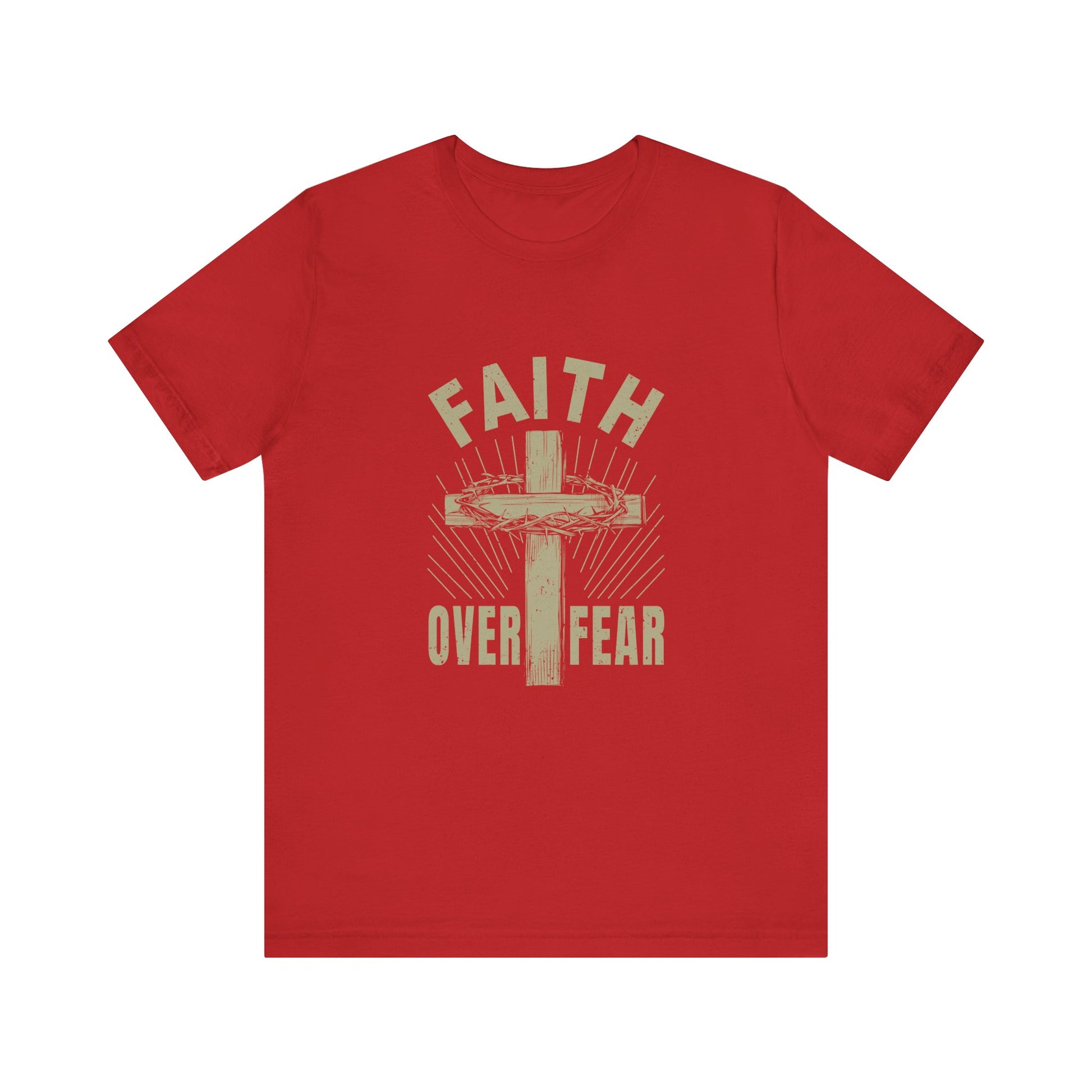 Red Empowering Message Tee – Faith Over Fear Shirt for Men & Women