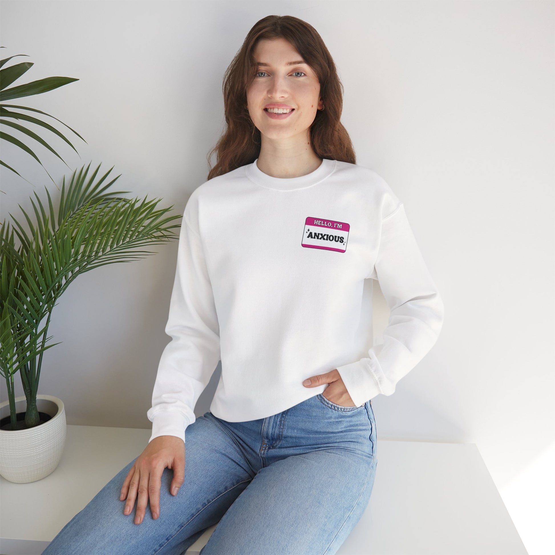 Sweatshirt Hello, I'm Anxious Nametag Sweatshirt for Socially Anxious Women