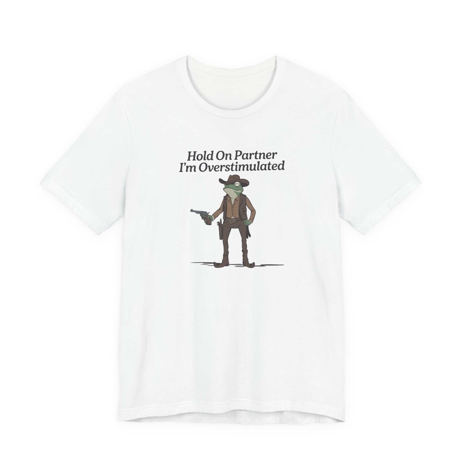 T-Shirt Hold On Partner T-Shirt – Funny ADHD T-Shirt with Cowboy Frog