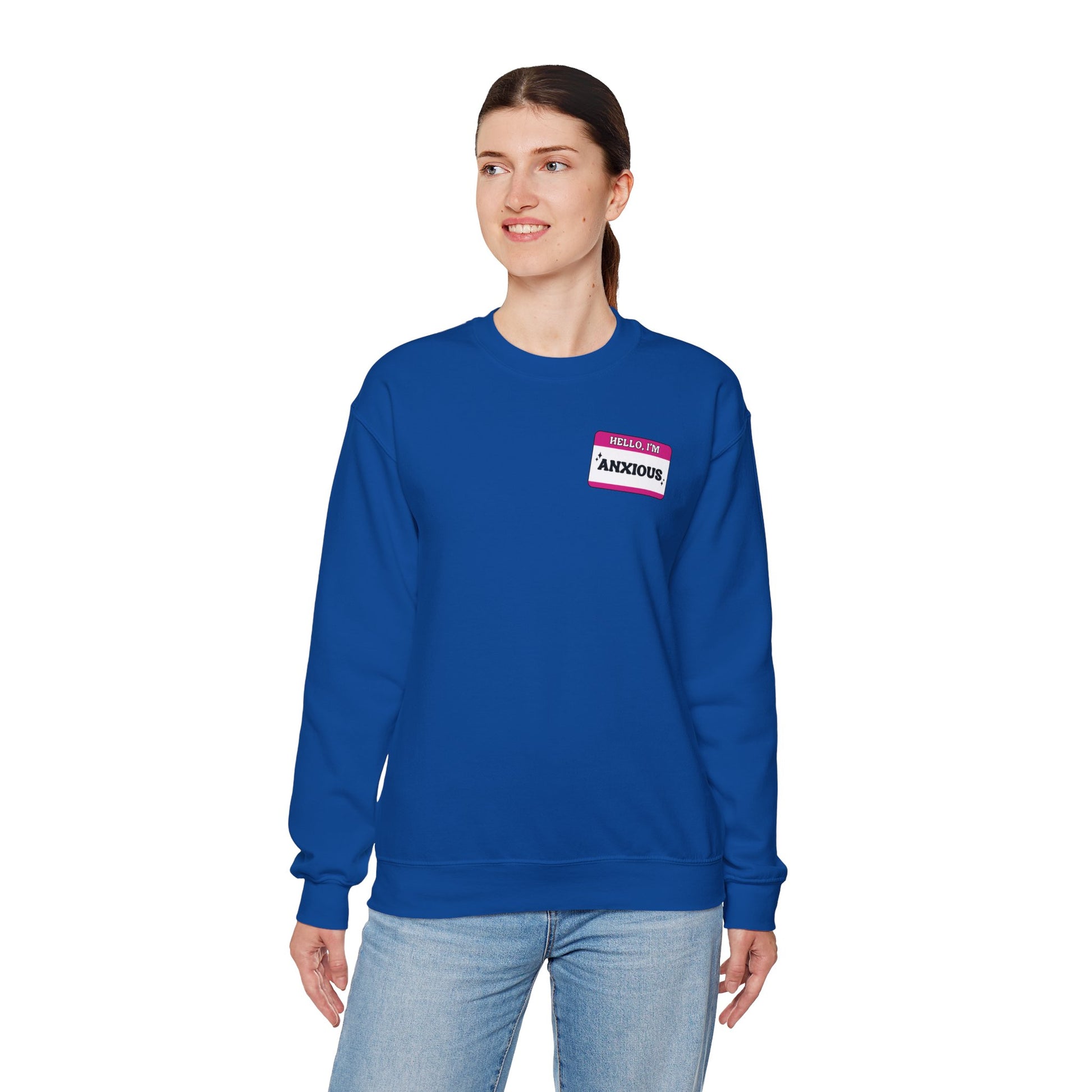 Sweatshirt Hello, I'm Anxious Nametag Sweatshirt for Socially Anxious Women