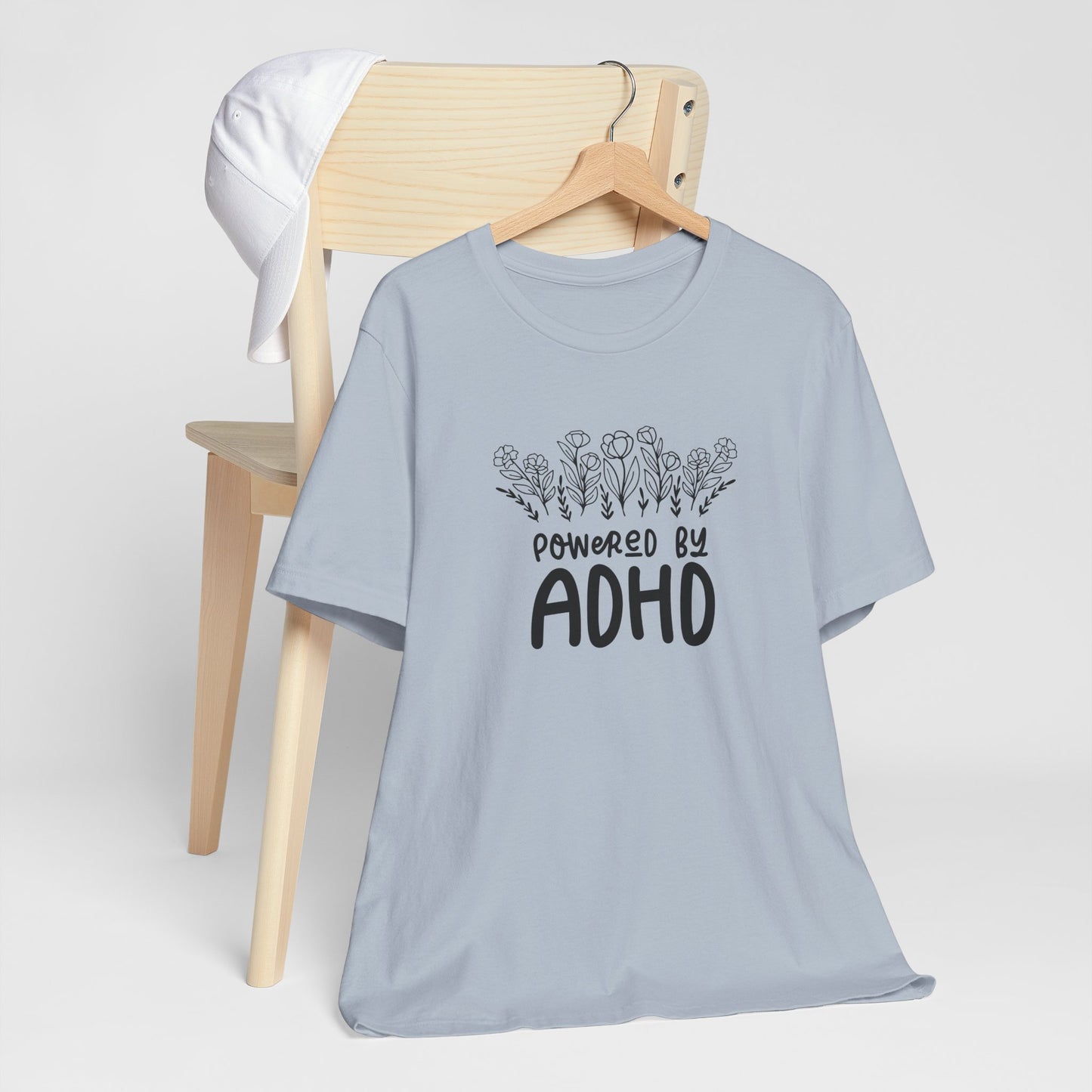 T-Shirt POWERED BY ADHD – Floral ADHD T Shirt for Teens & Adults