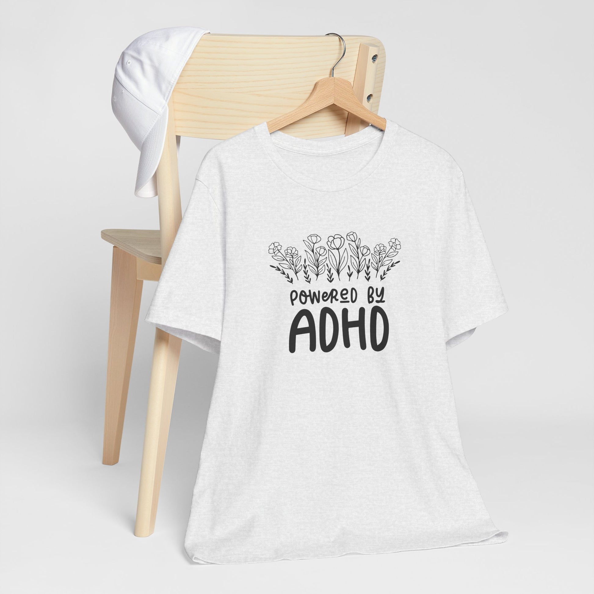 T-Shirt POWERED BY ADHD – Floral ADHD T Shirt for Teens & Adults