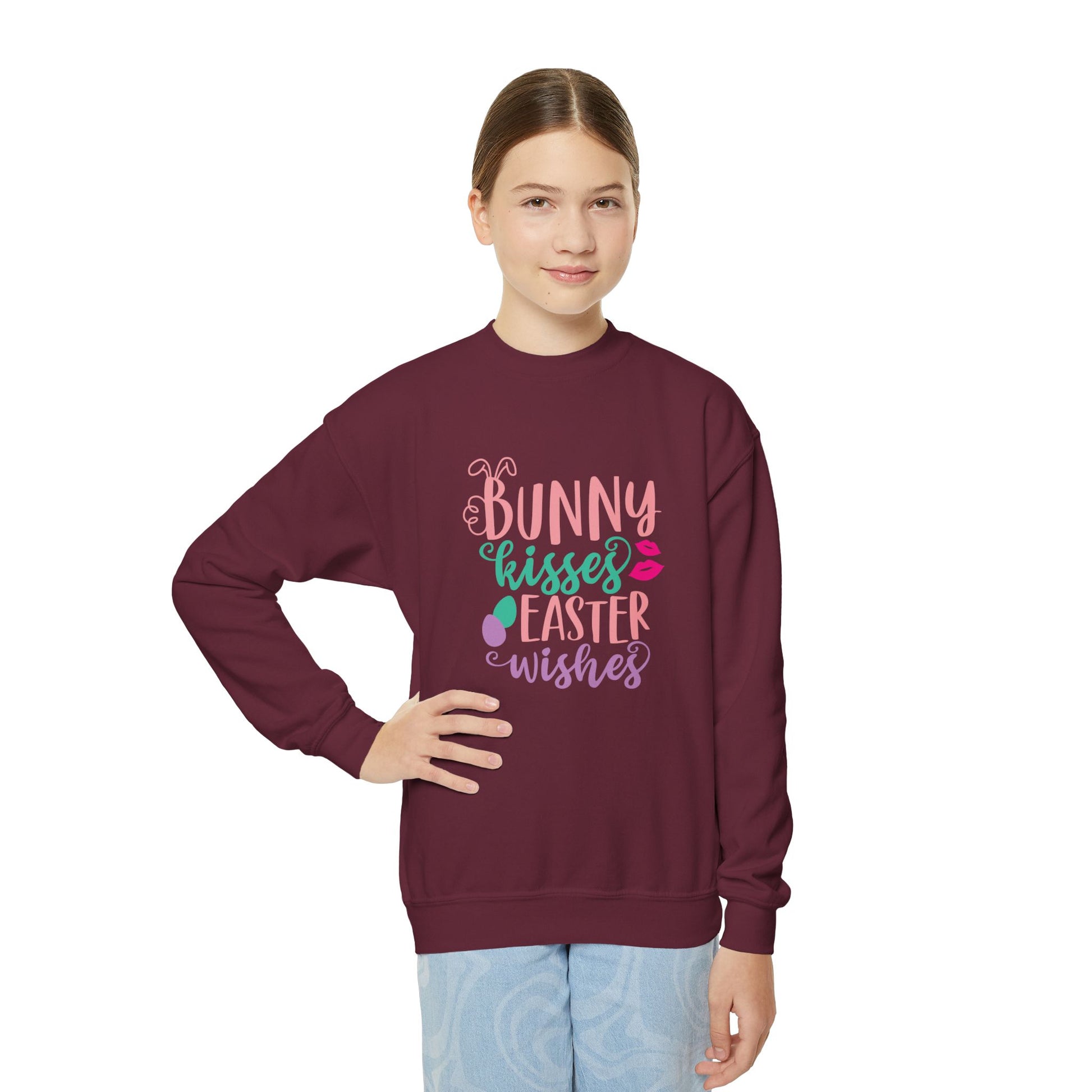 Bunny Kisses & Easter Wishes Sweatshirt | Cute Easter Sweatshirt for Kids