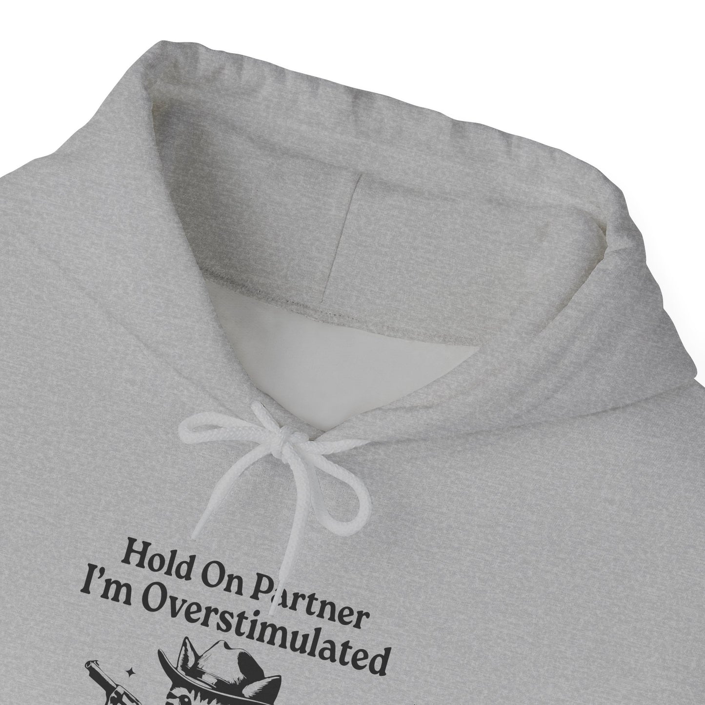 Hoodie Hold On Partner I’m Overstimulated Hoodie – Funny ADHD Cat Hoodie