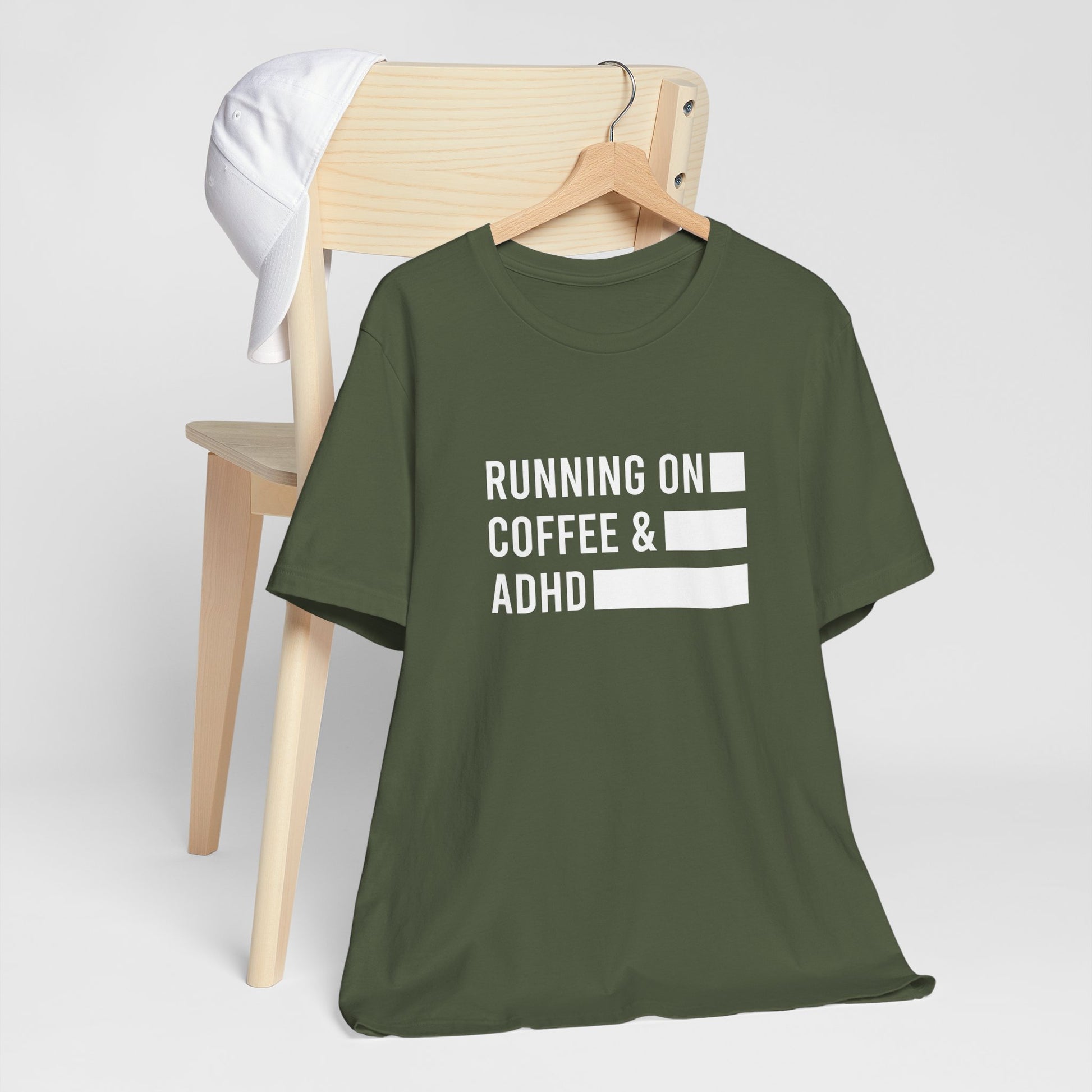 T-Shirt RUNNING ON COFFEE & ADHD – Funny ADHD T-Shirt for Adults
