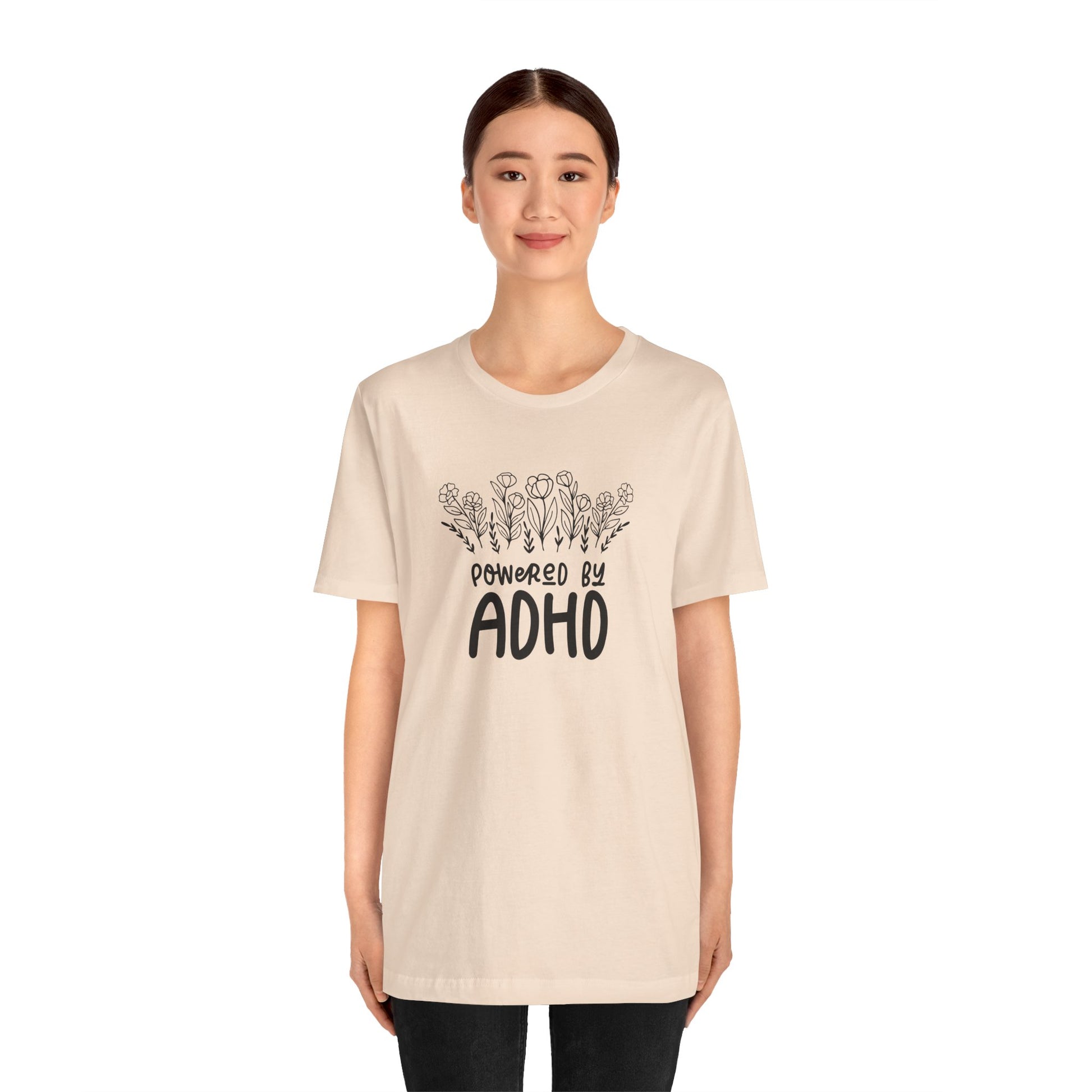 T-Shirt POWERED BY ADHD – Floral ADHD T Shirt for Teens & Adults