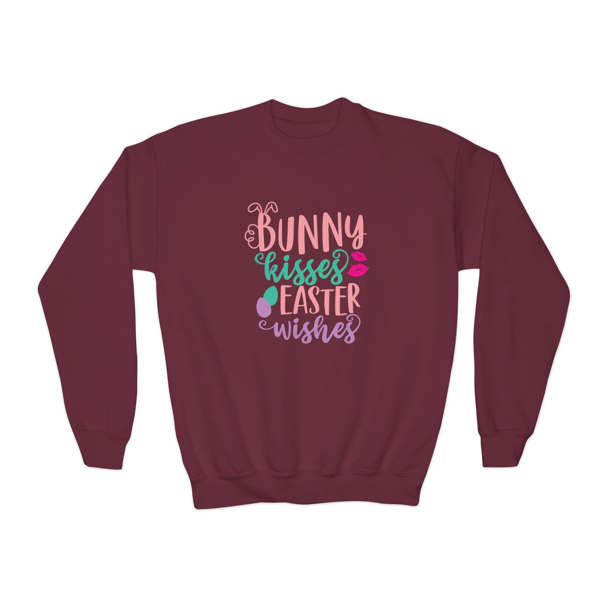 Maroon Bunny Kisses & Easter Wishes Sweatshirt | Cute Easter Sweatshirt for Kids