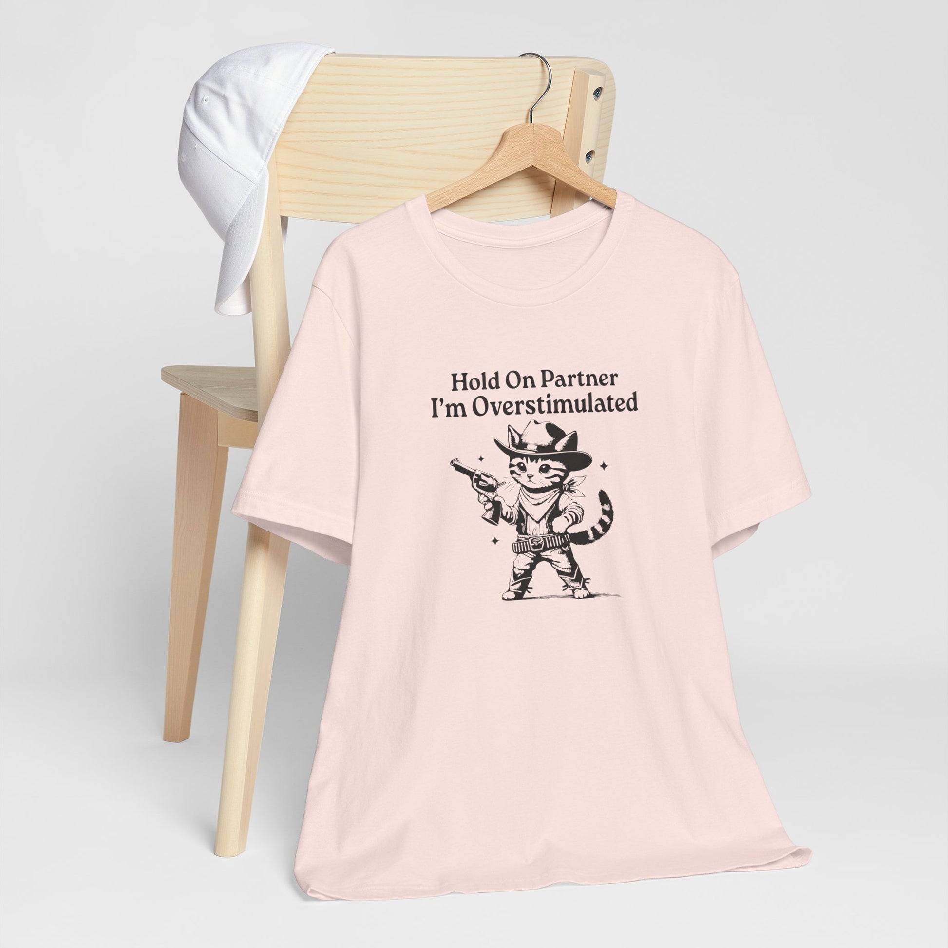 T-Shirt Hold On Partner I’m Overstimulated ADHD T-Shirt – Funny Cat Shirt