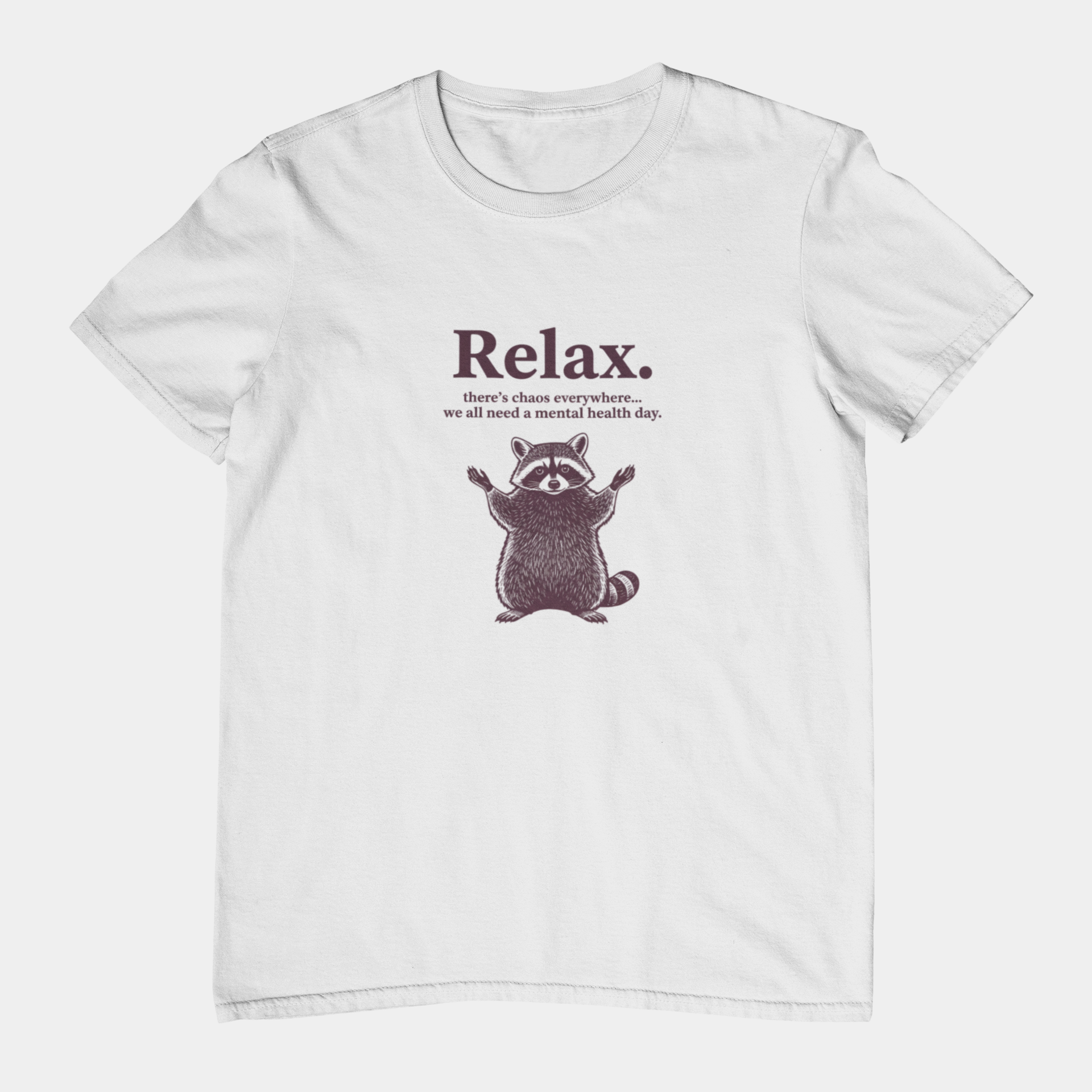 T-Shirt Relax There’s Chaos Everywhere T-Shirt – Vintage Raccoon Humor Tee