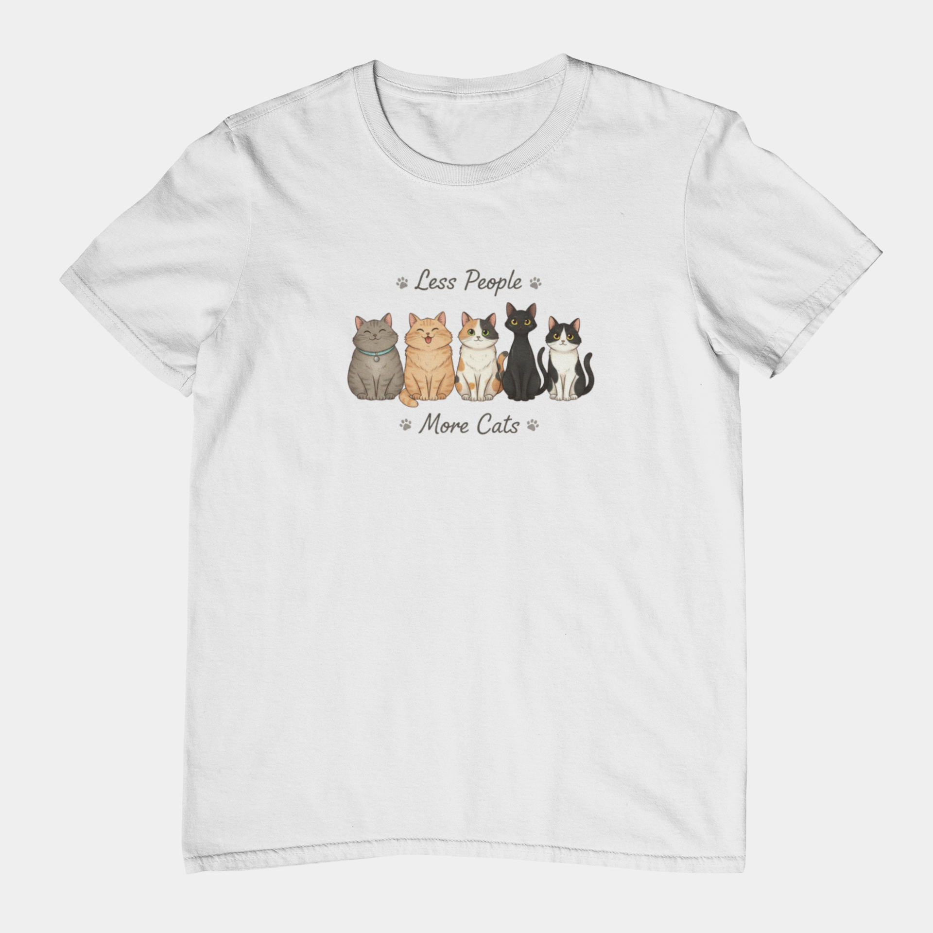 T-Shirt Less People More Cats Shirt – Cute Funny Cat Lover Graphic Tee