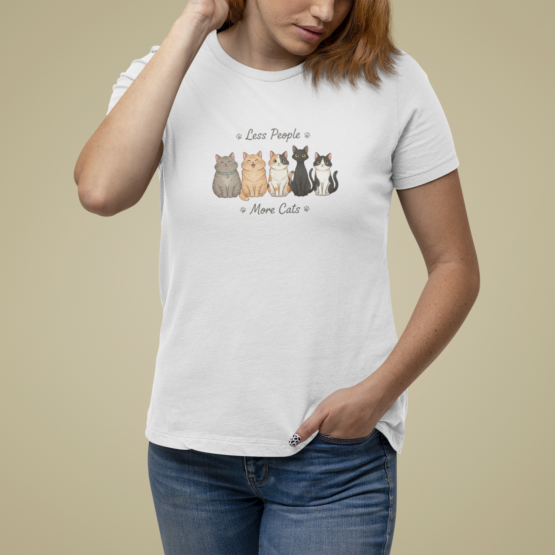 T-Shirt Less People More Cats Shirt – Cute Funny Cat Lover Graphic Tee