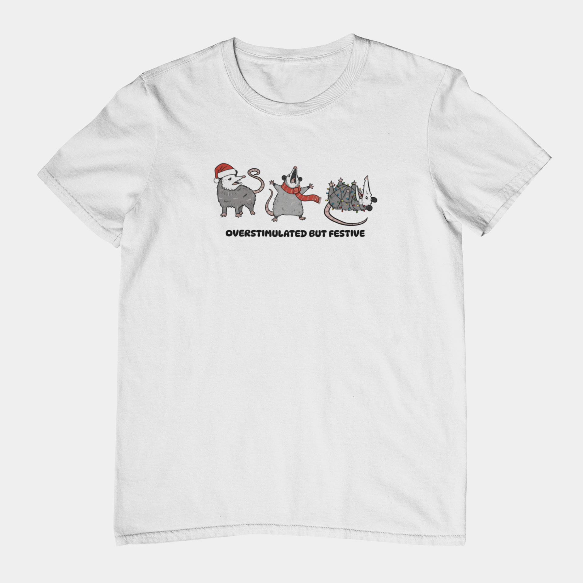T-Shirt Overstimulated but Festive - Funny Introvert Christmas Shirt Opossum