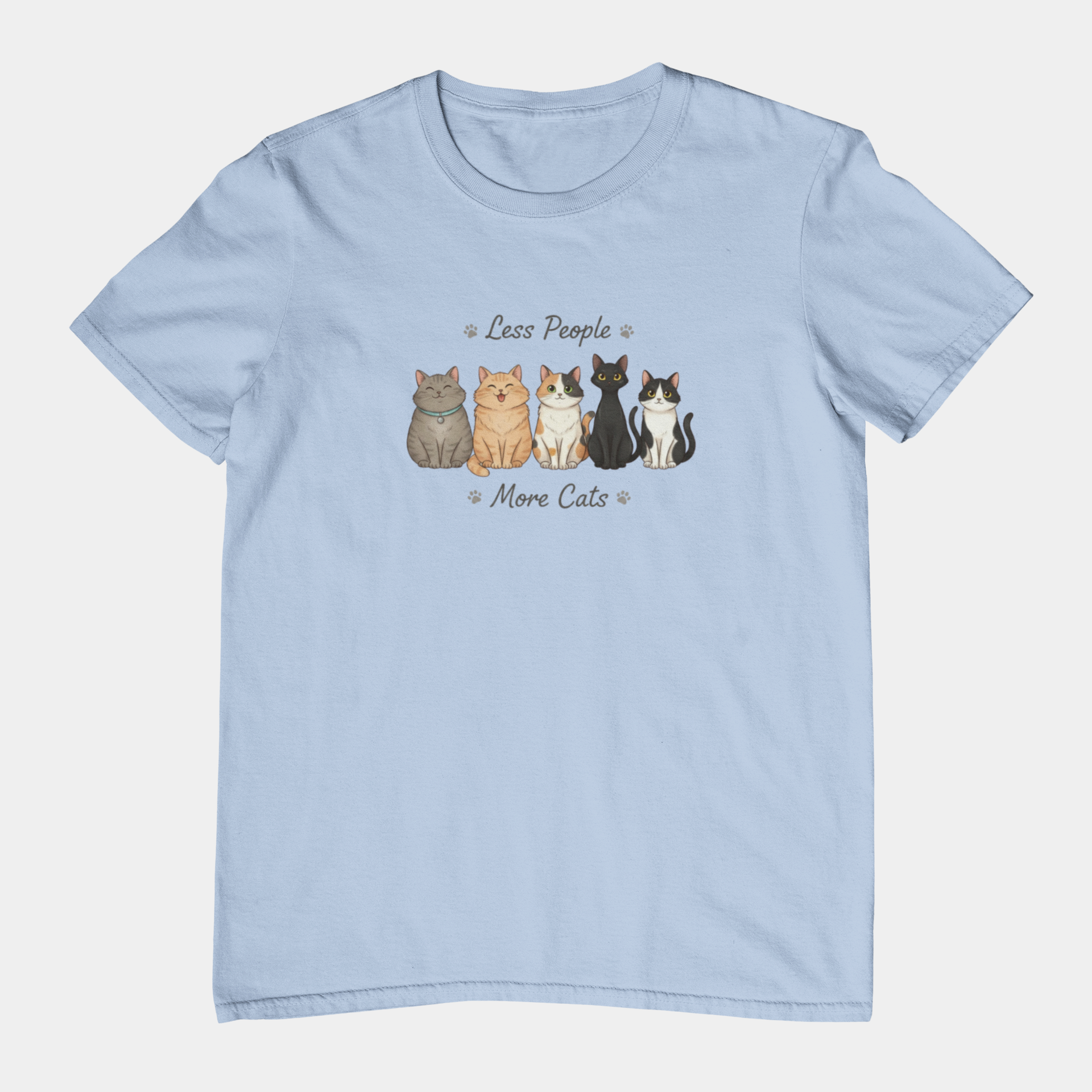T-Shirt Less People More Cats Shirt – Cute Funny Cat Lover Graphic Tee