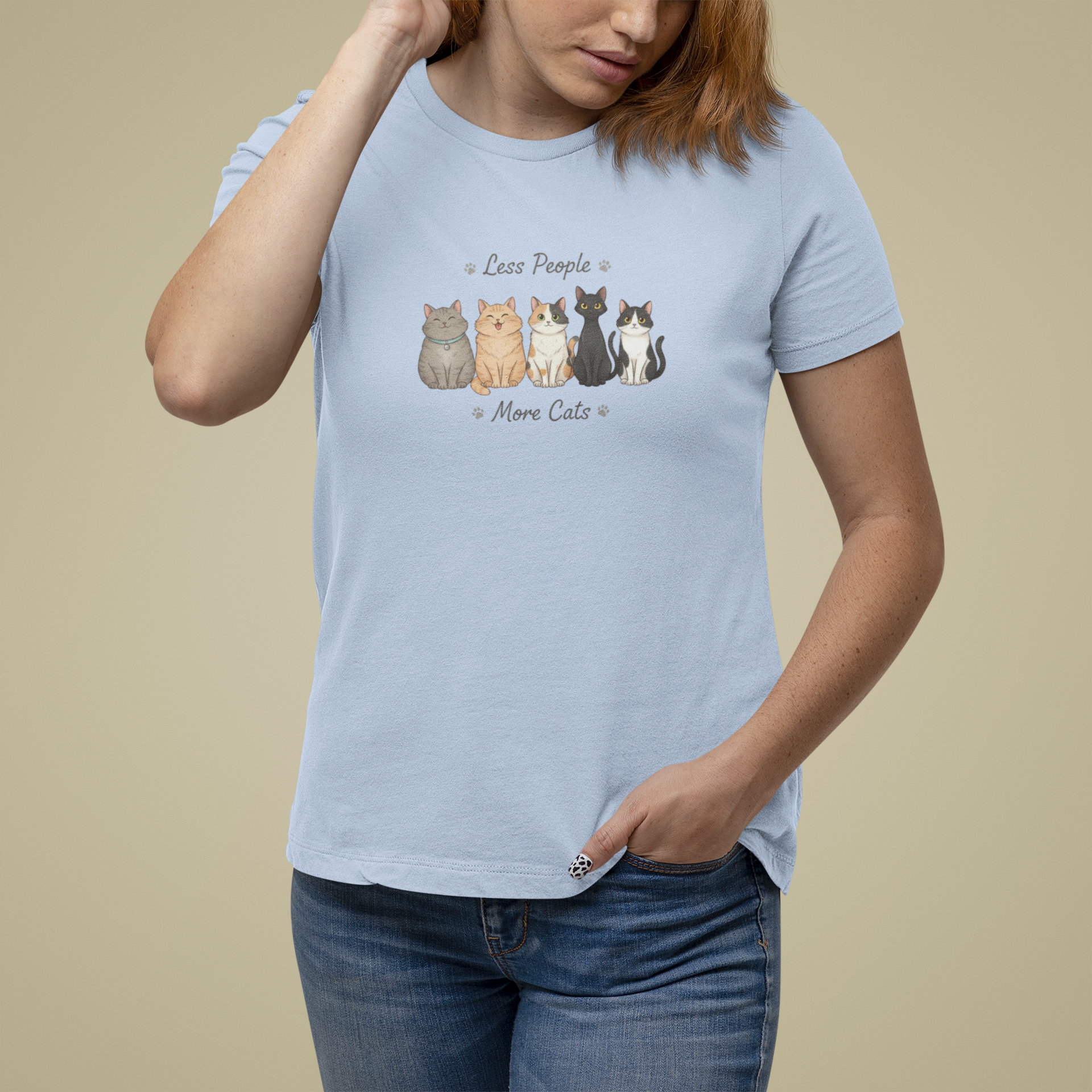 T-Shirt Less People More Cats Shirt – Cute Funny Cat Lover Graphic Tee