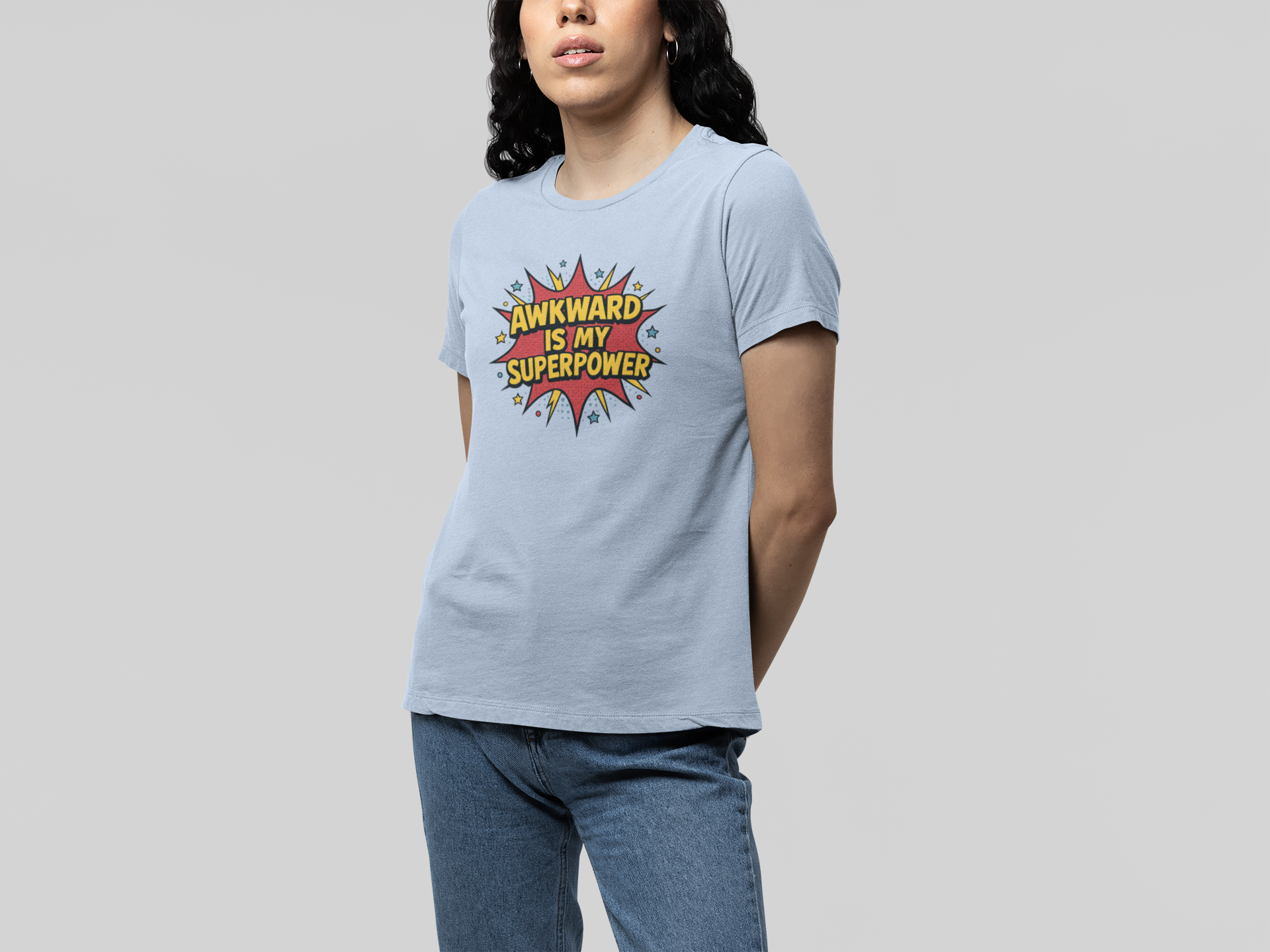 T-Shirt AWKWARD IS MY SUPERPOWER Comic Pop Art Introvert Graphic T-Shirt