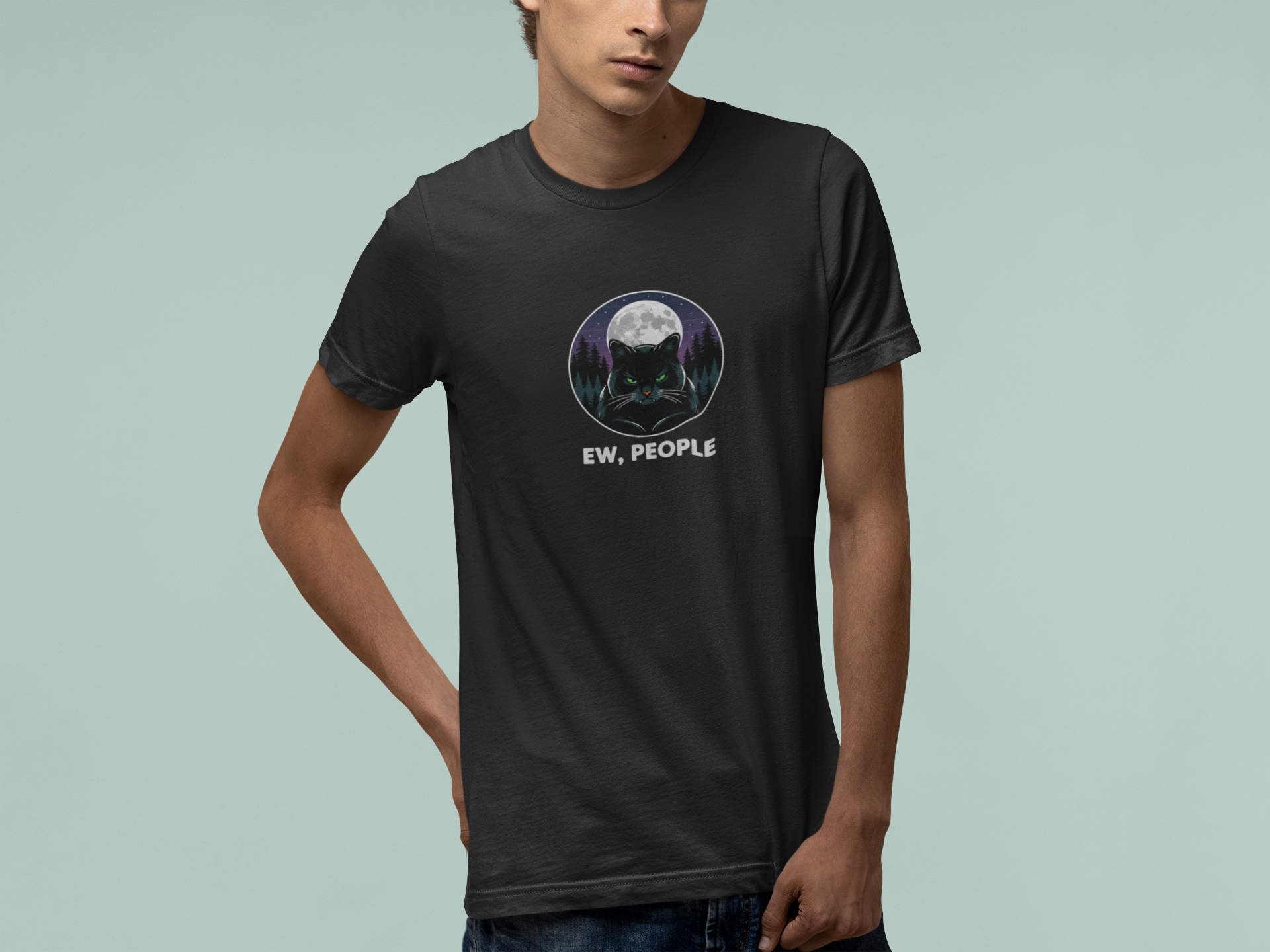 T-Shirt Ew People Cat Shirt – Lunar Night Funny Introvert T-Shirt
