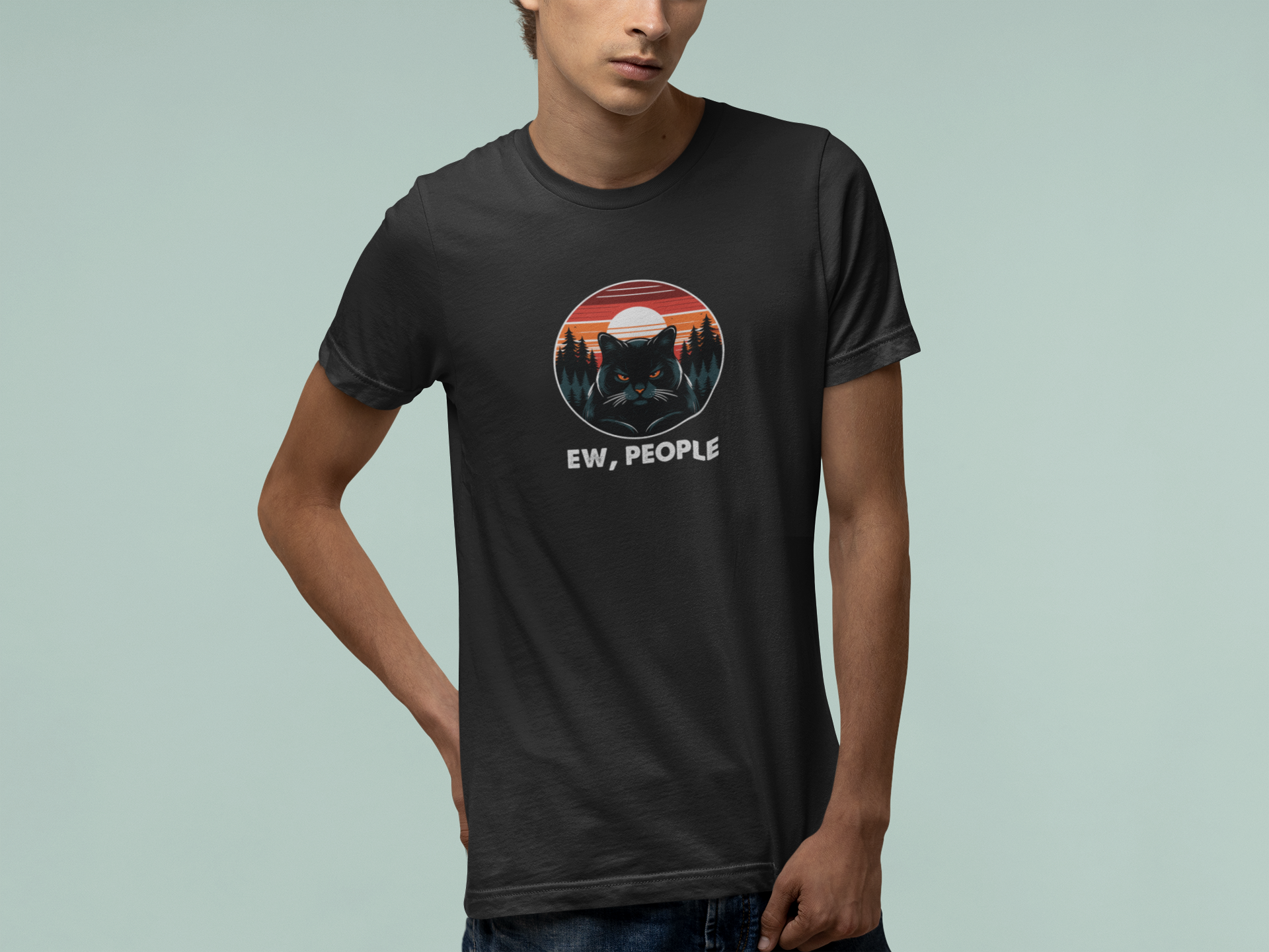 T-Shirt Ew People Cat Shirt – Vintage Sunset Funny Introvert T-Shirt