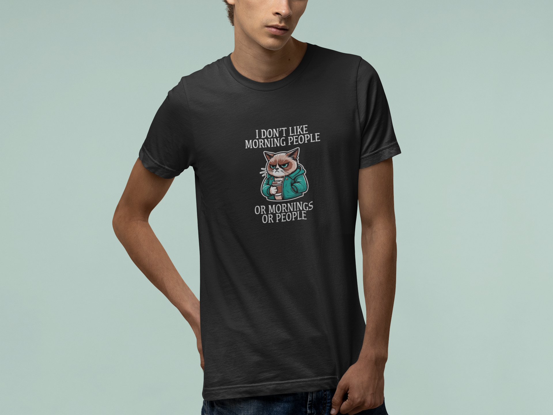 T-Shirt I Don’t Like Morning People Cat Shirt – Funny Coffee Grumpy Tee