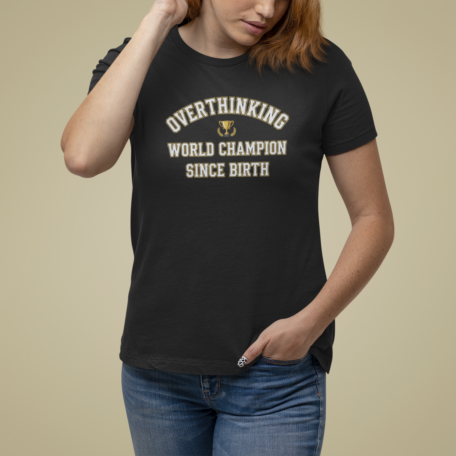 T-Shirt Overthinking World Champion T-Shirt – Funny Varsity Graphic Tee