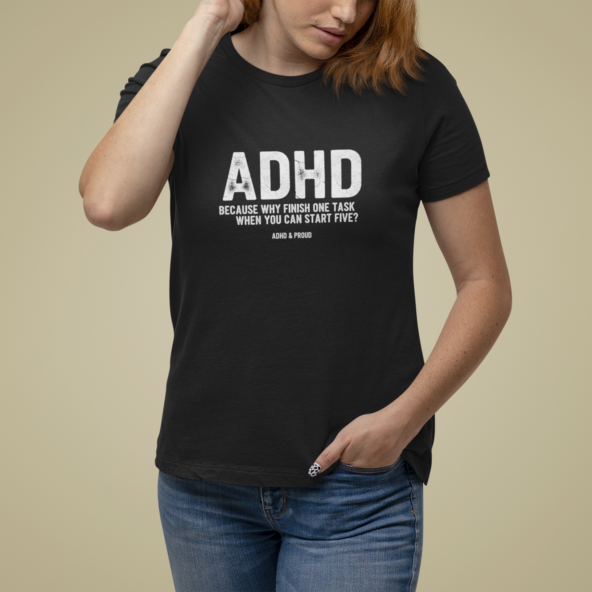 T-Shirt ADHD Because Why Finish One Task Shirt – Funny Distressed Graphic Tee