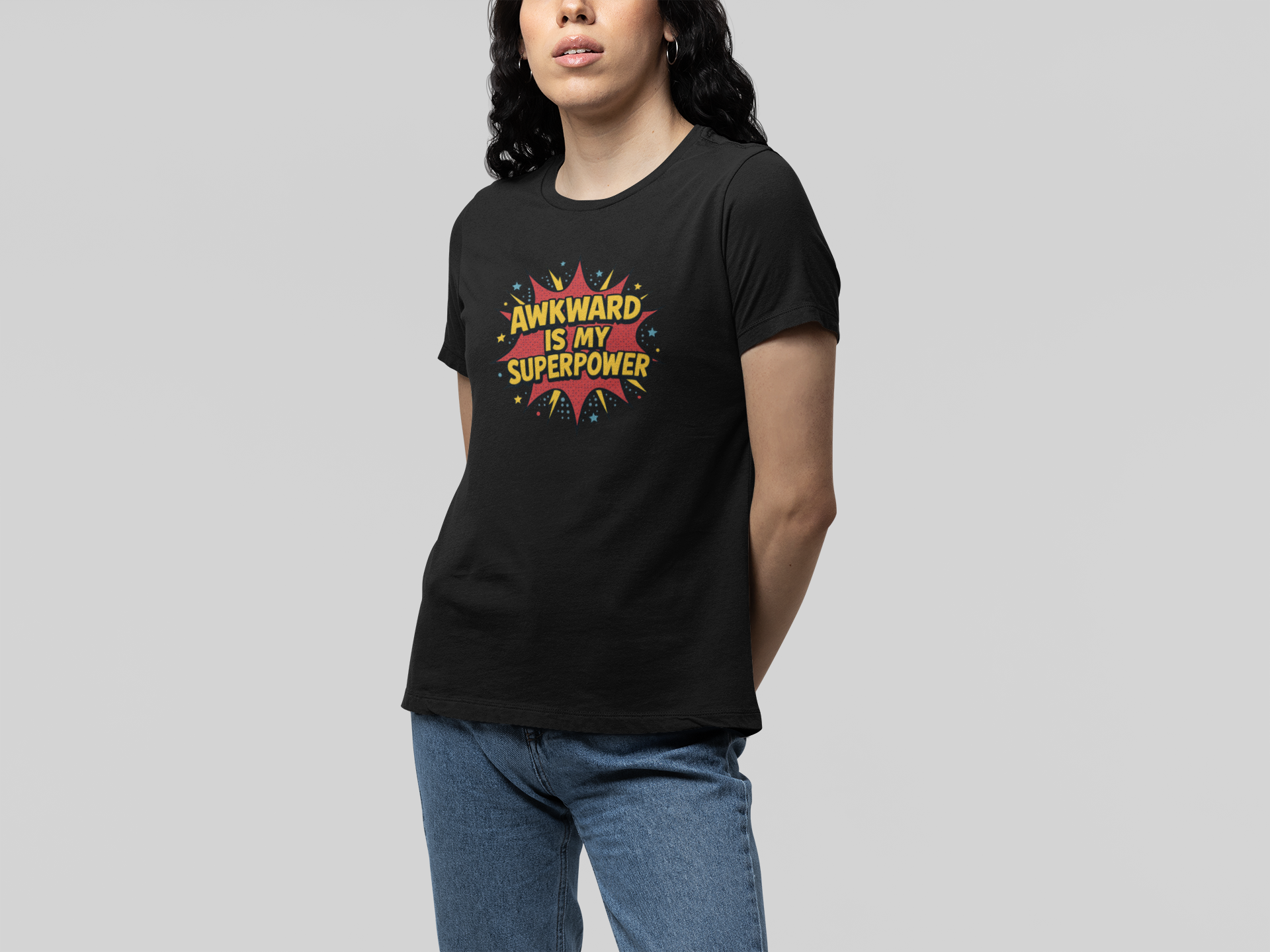 T-Shirt AWKWARD IS MY SUPERPOWER Comic Pop Art Introvert Graphic T-Shirt