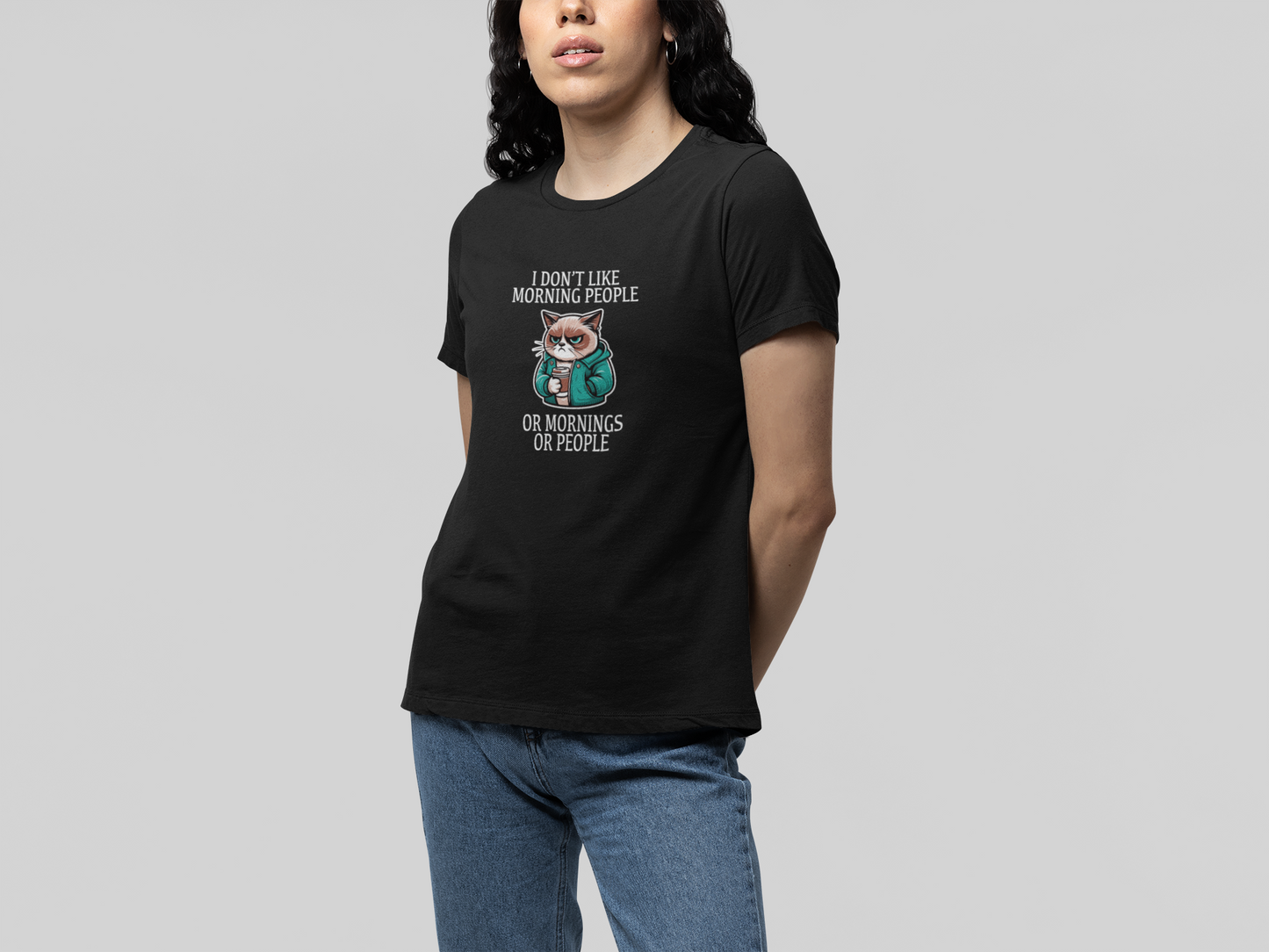 T-Shirt I Don’t Like Morning People Cat Shirt – Funny Coffee Grumpy Tee