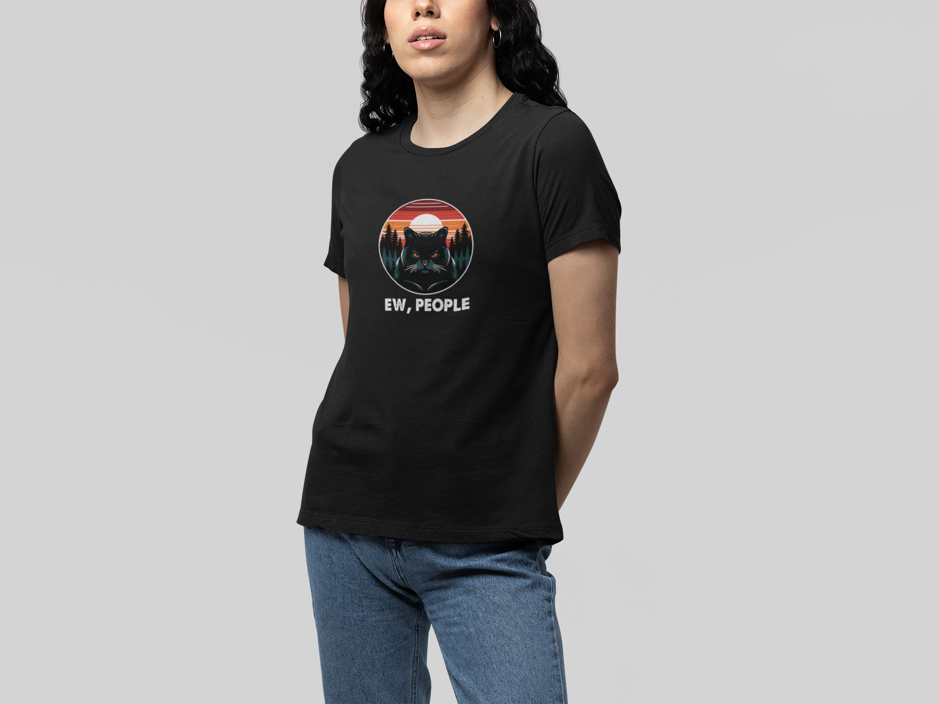 T-Shirt Ew People Cat Shirt – Vintage Sunset Funny Introvert T-Shirt