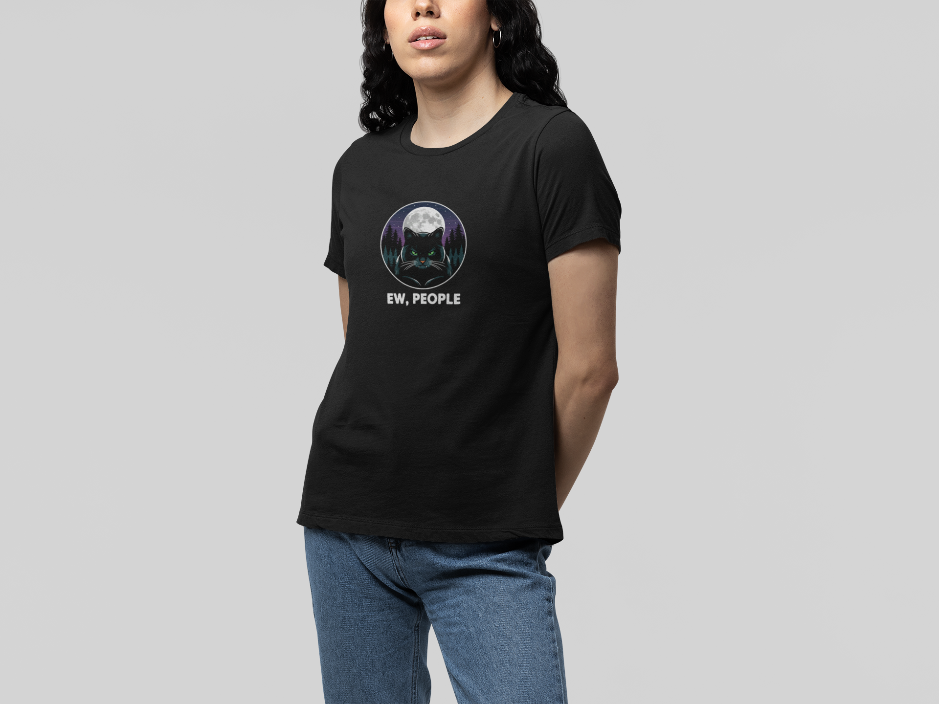 T-Shirt Ew People Cat Shirt – Lunar Night Funny Introvert T-Shirt