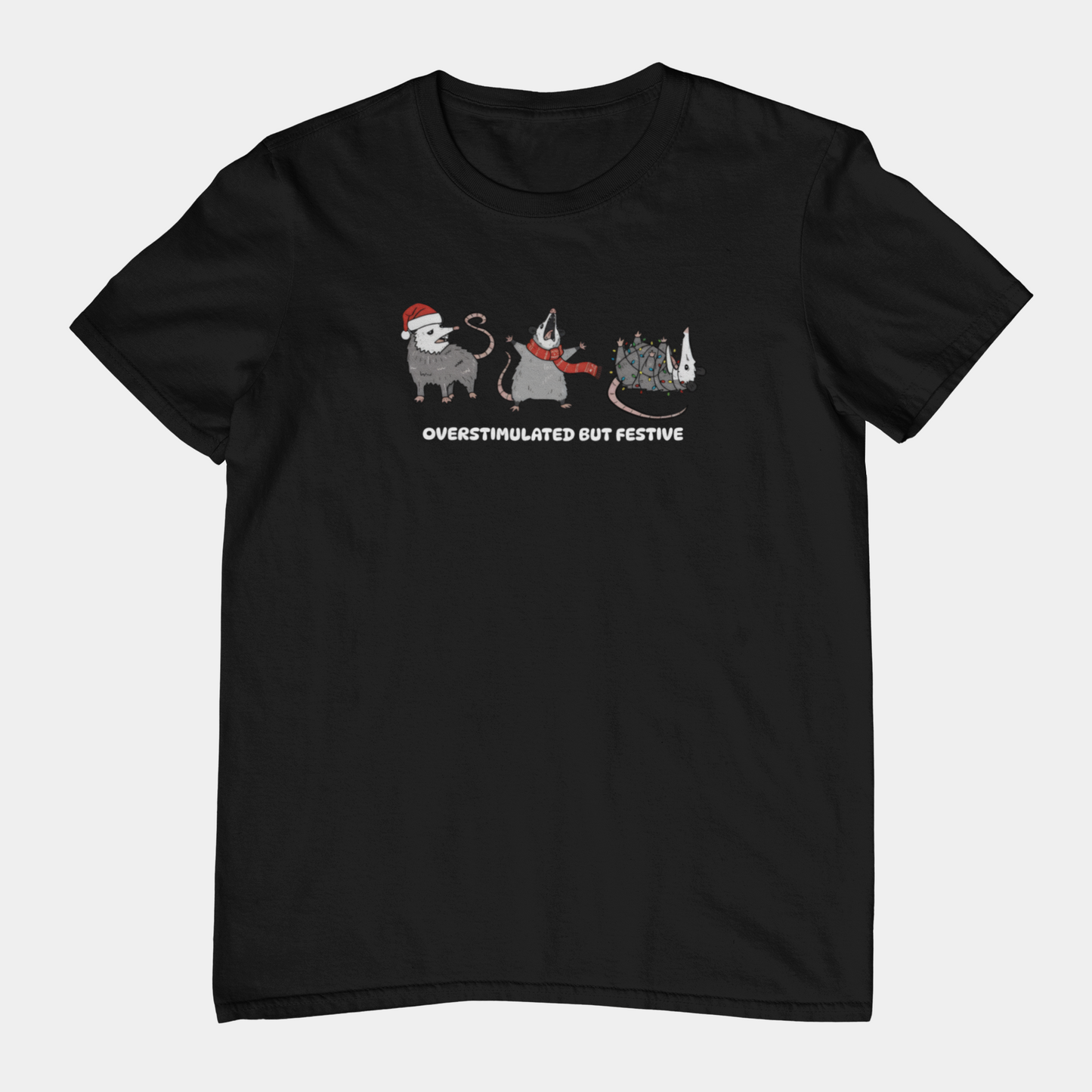 T-Shirt Overstimulated but Festive - Funny Introvert Christmas Shirt Opossum