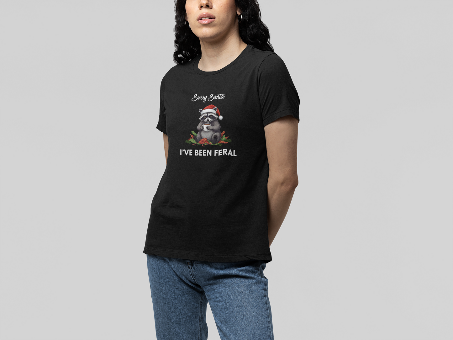T-Shirt Sorry Santa I've Been Feral - Funny Christmas Shirt Raccoon