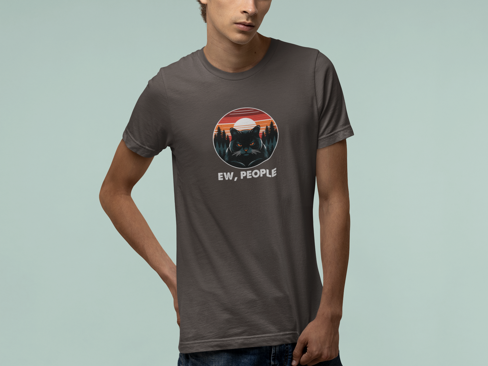 T-Shirt Ew People Cat Shirt – Vintage Sunset Funny Introvert T-Shirt