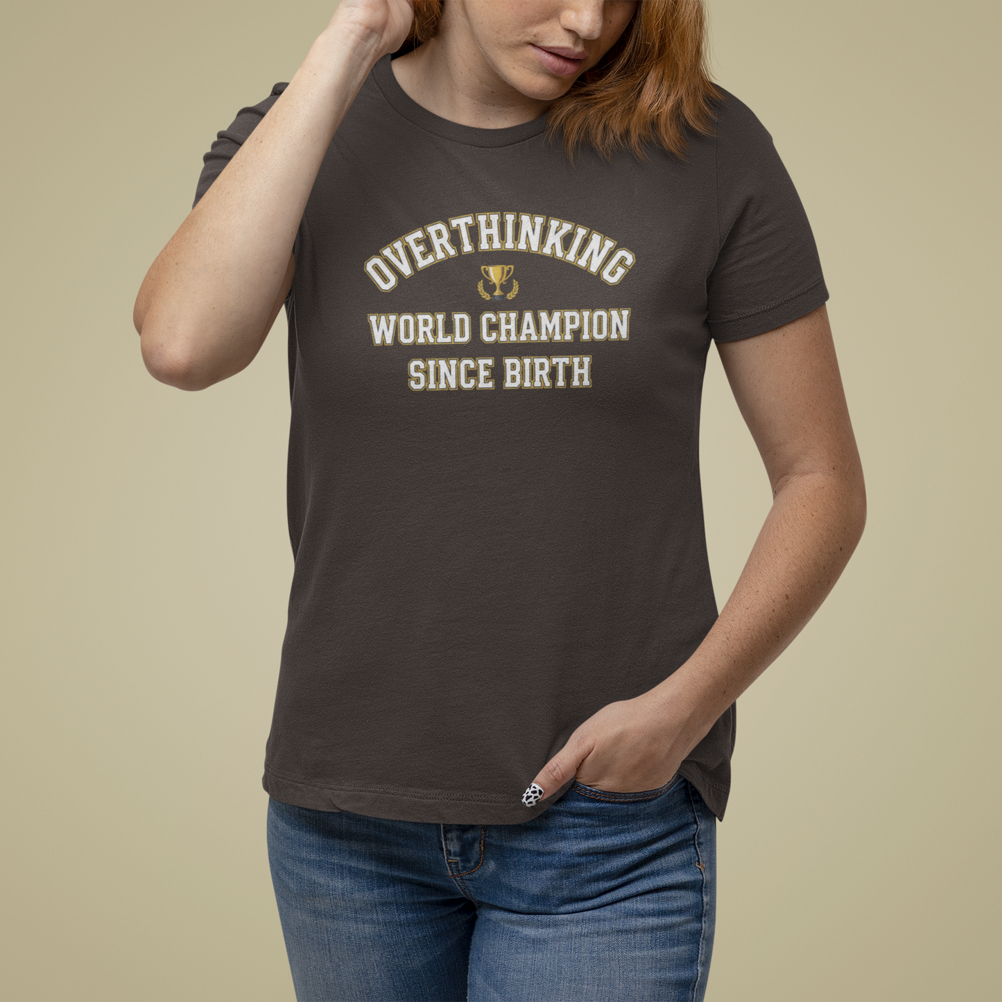 T-Shirt Overthinking World Champion T-Shirt – Funny Varsity Graphic Tee