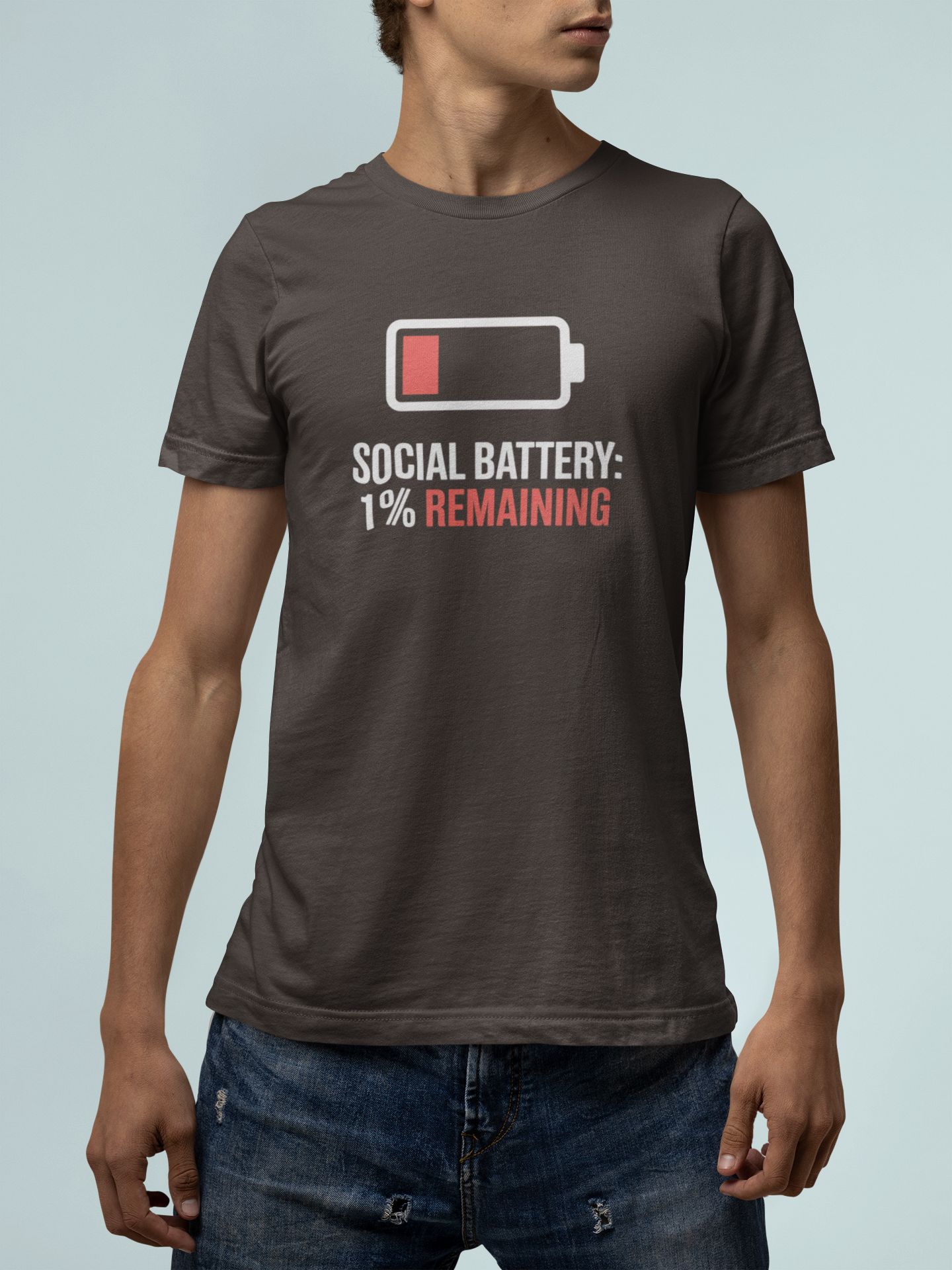 T-Shirt SOCIAL BATTERY: 1% Remaining T-Shirt – Funny Introvert Graphic Tee