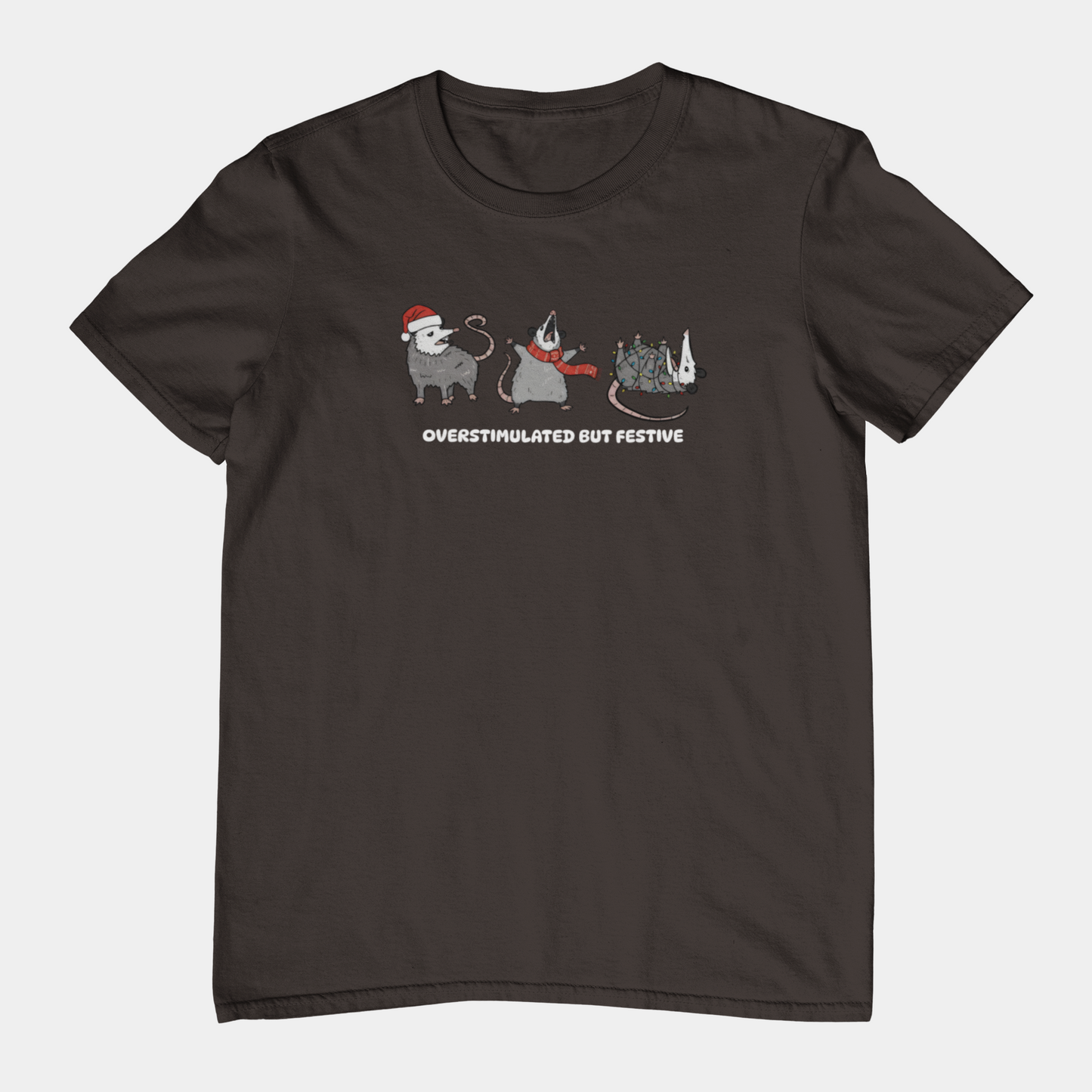 T-Shirt Overstimulated but Festive - Funny Introvert Christmas Shirt Opossum
