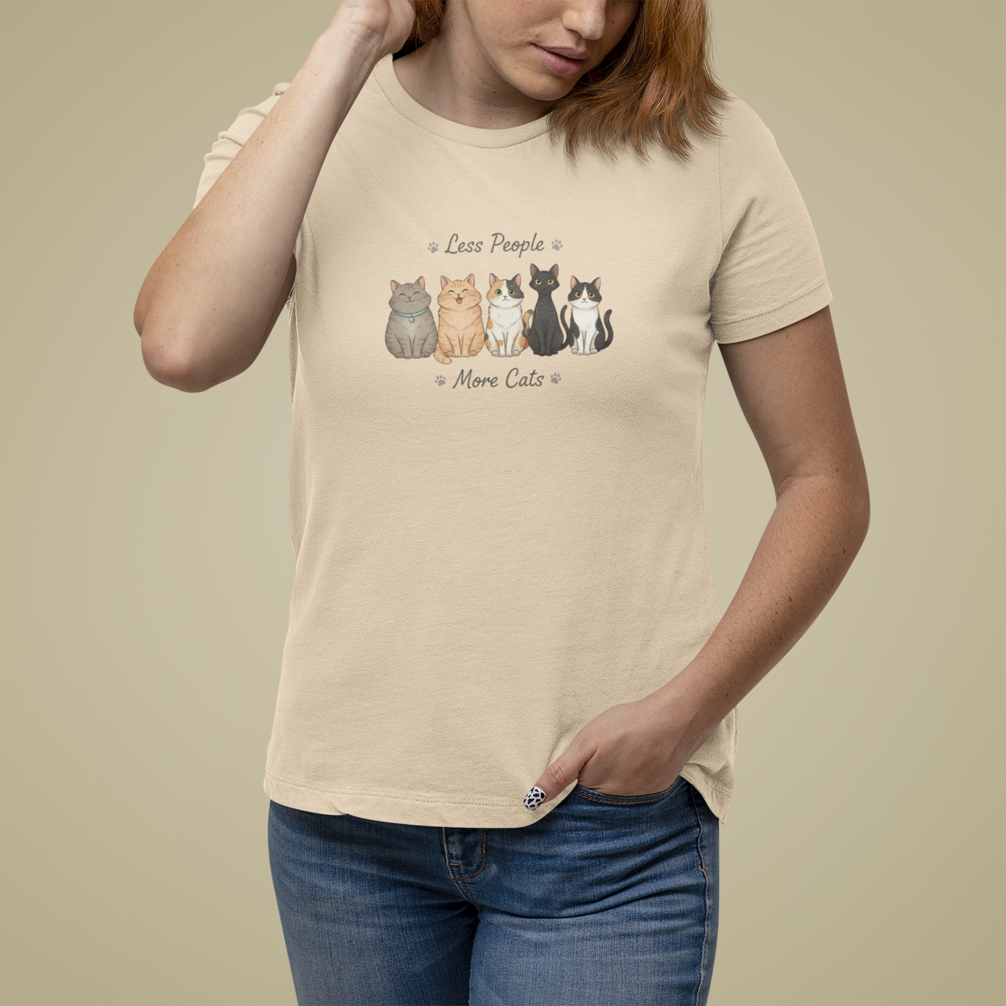 T-Shirt Less People More Cats Shirt – Cute Funny Cat Lover Graphic Tee