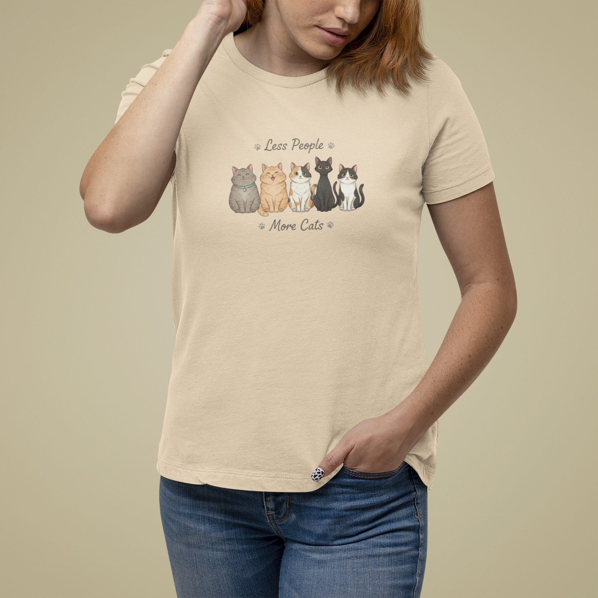 T-Shirt Less People More Cats Shirt – Cute Funny Cat Lover Graphic Tee