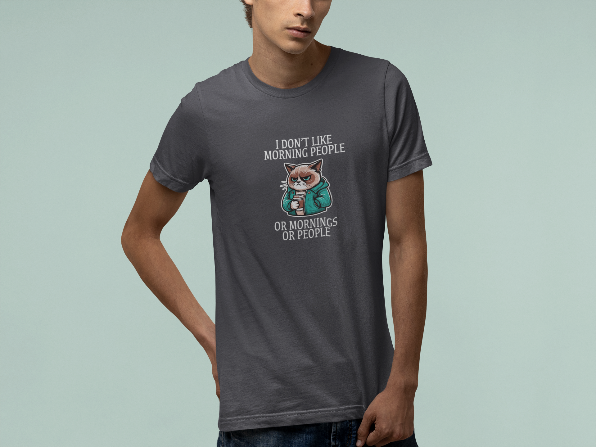 T-Shirt I Don’t Like Morning People Cat Shirt – Funny Coffee Grumpy Tee
