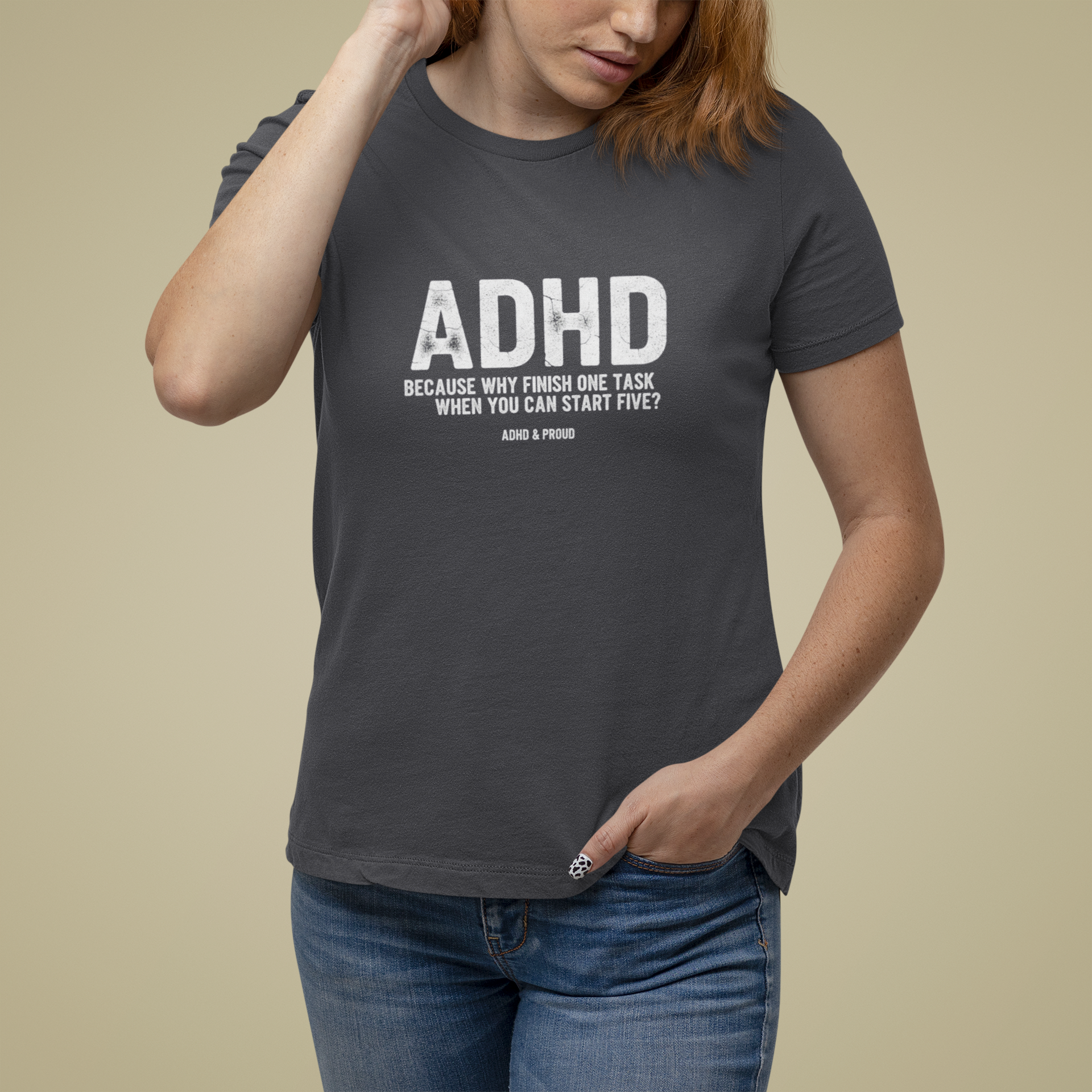 T-Shirt ADHD Because Why Finish One Task Shirt – Funny Distressed Graphic Tee